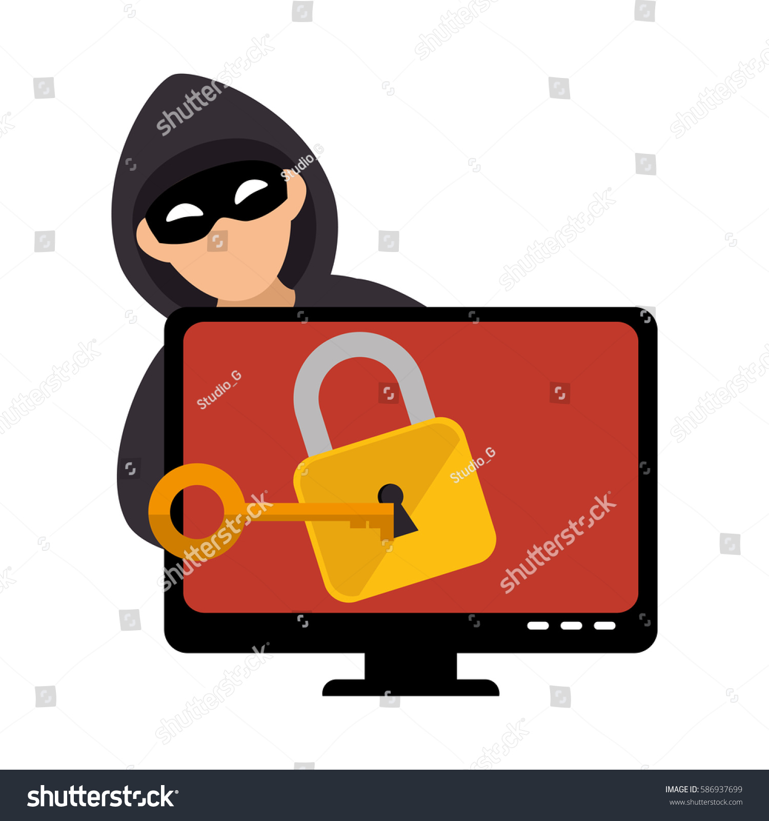 Color Silhouette Hacker Lcd Monitor Padlock Stock Vector (Royalty Free ...