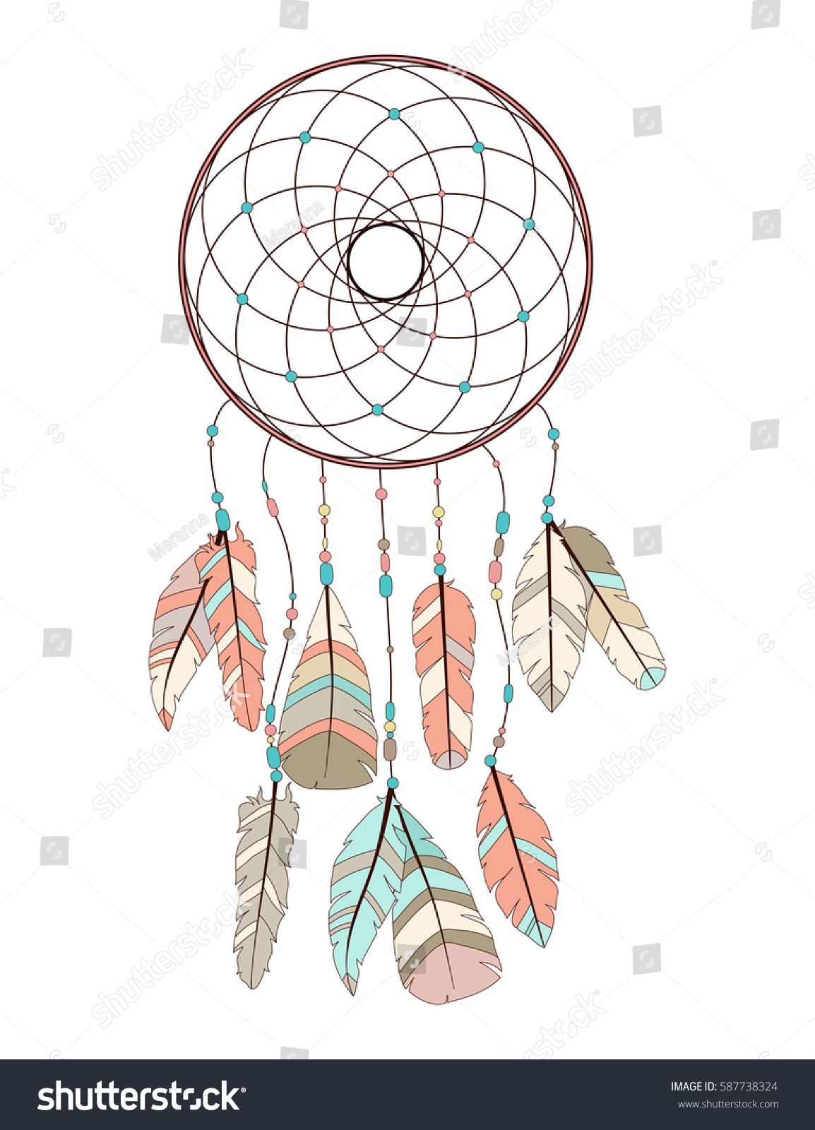 Beautiful Hand Drawn Illustration Dreamcatcher Boho Stock Vector Royalty Free