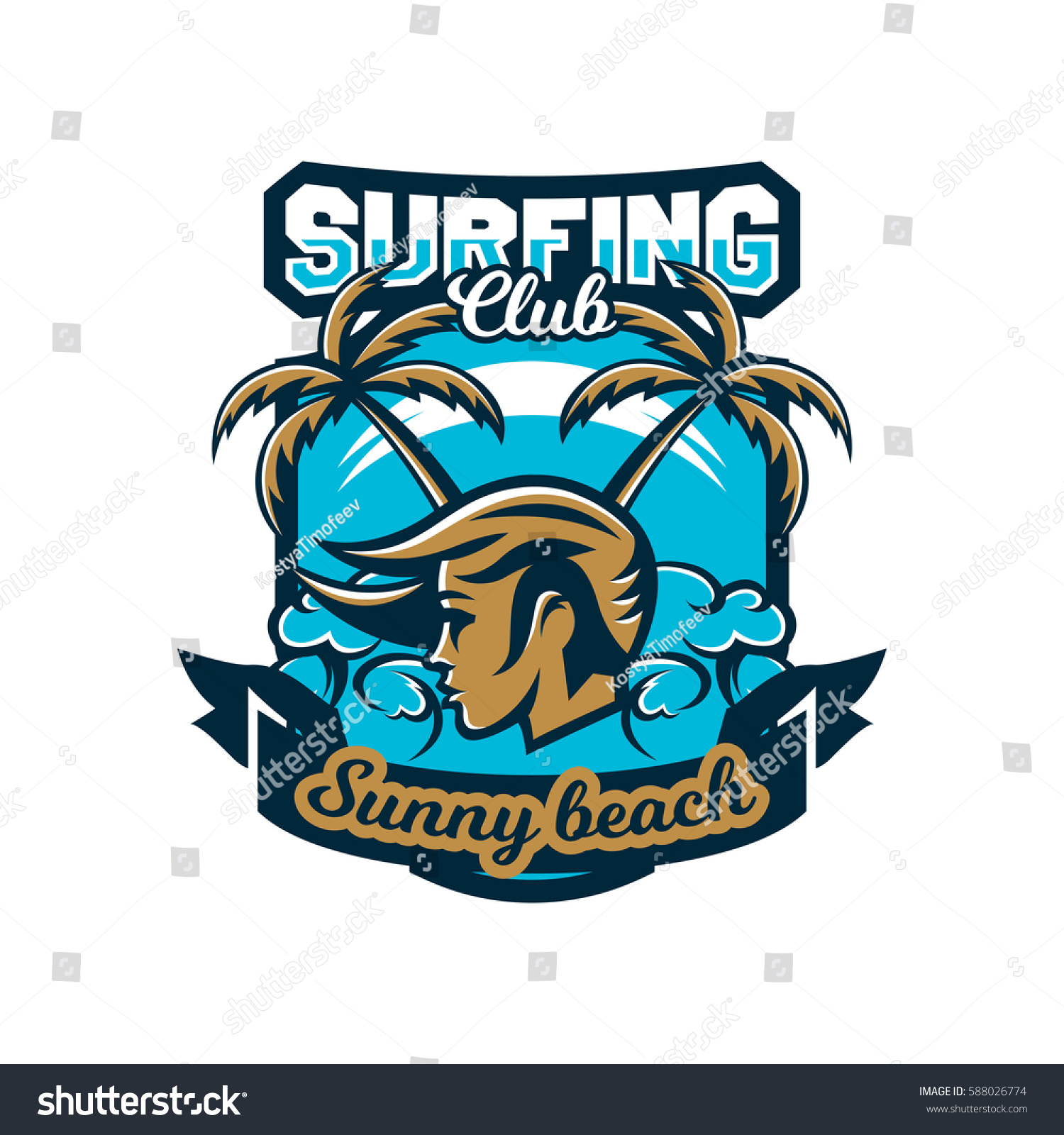 Colourful Emblem Logo Sticker Girl Surfer Stock Vector (Royalty Free ...