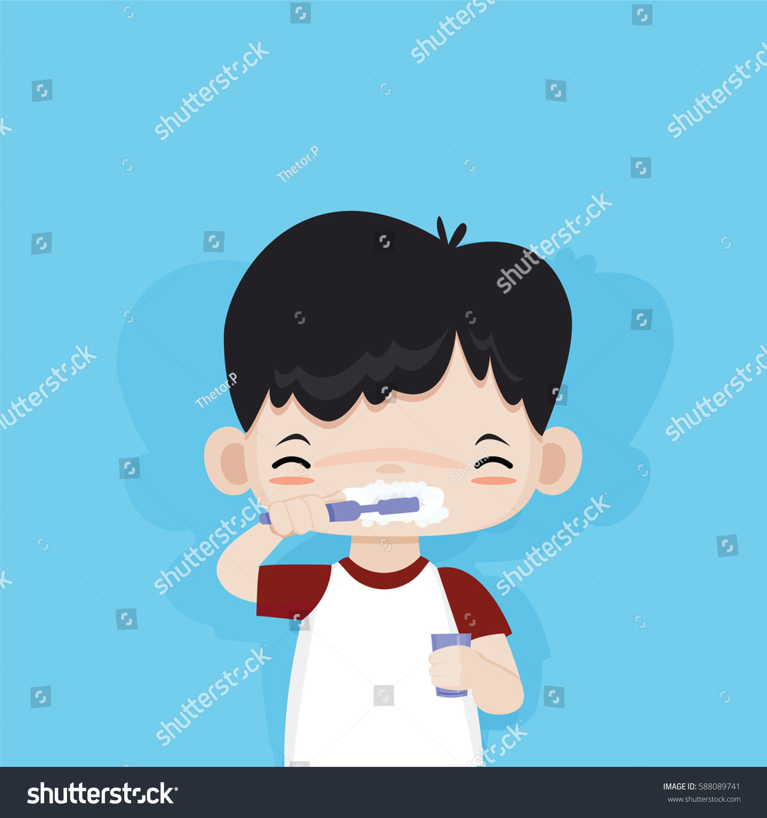 Little Cute Boy Happy Brushing His Stock Vector (Royalty Free ...