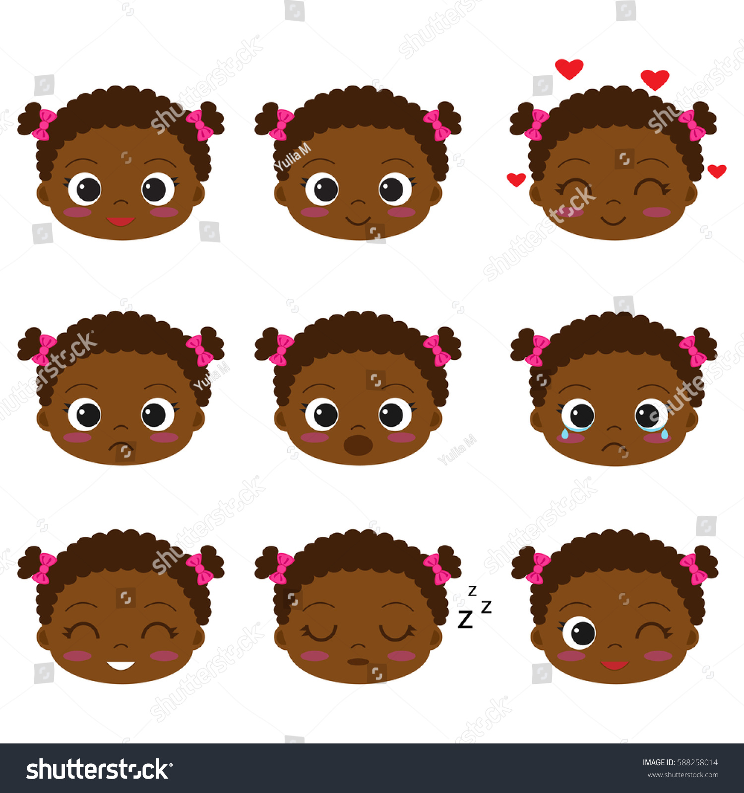 Cute Cartoon African Girl Different Emotions 588258014 Shutterstock Stock Photo Cute Cartoon African Girl With Different Emotions Set Of Emoji And Emoticons 588258014