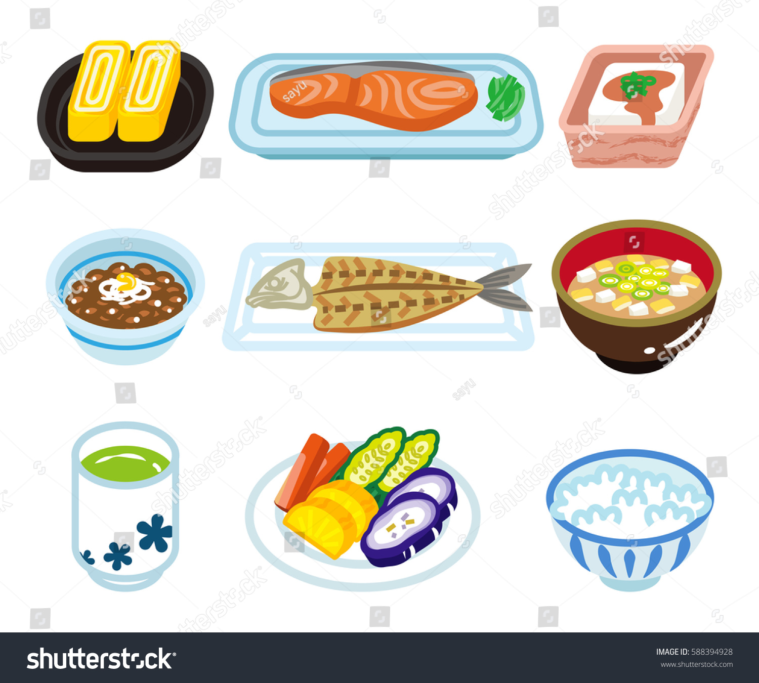 Isolated Food Set Japanese Breakfast Stock Vector (Royalty Free ...