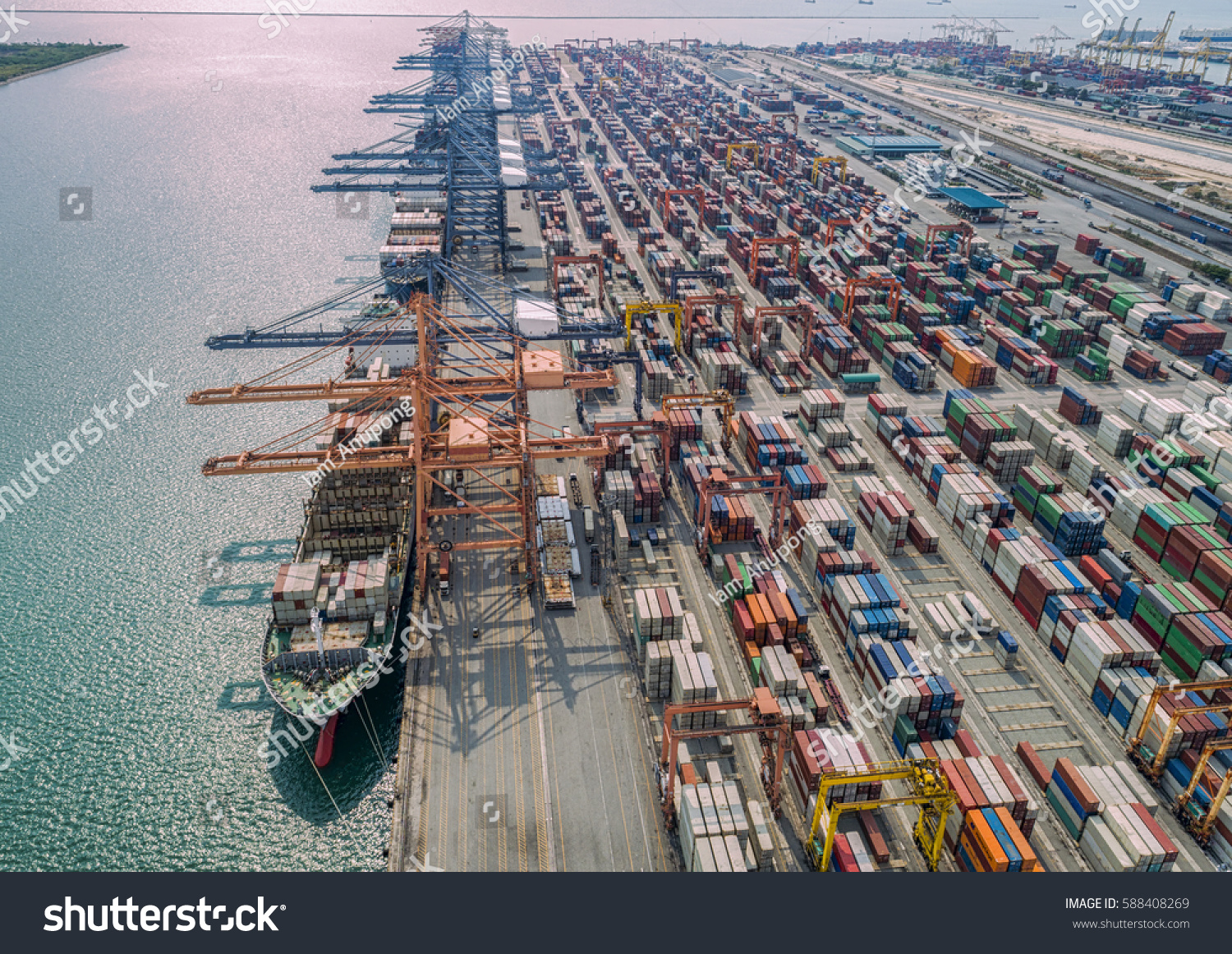 Busy Port Congestion Loading Discharging Containers Stock Photo ...