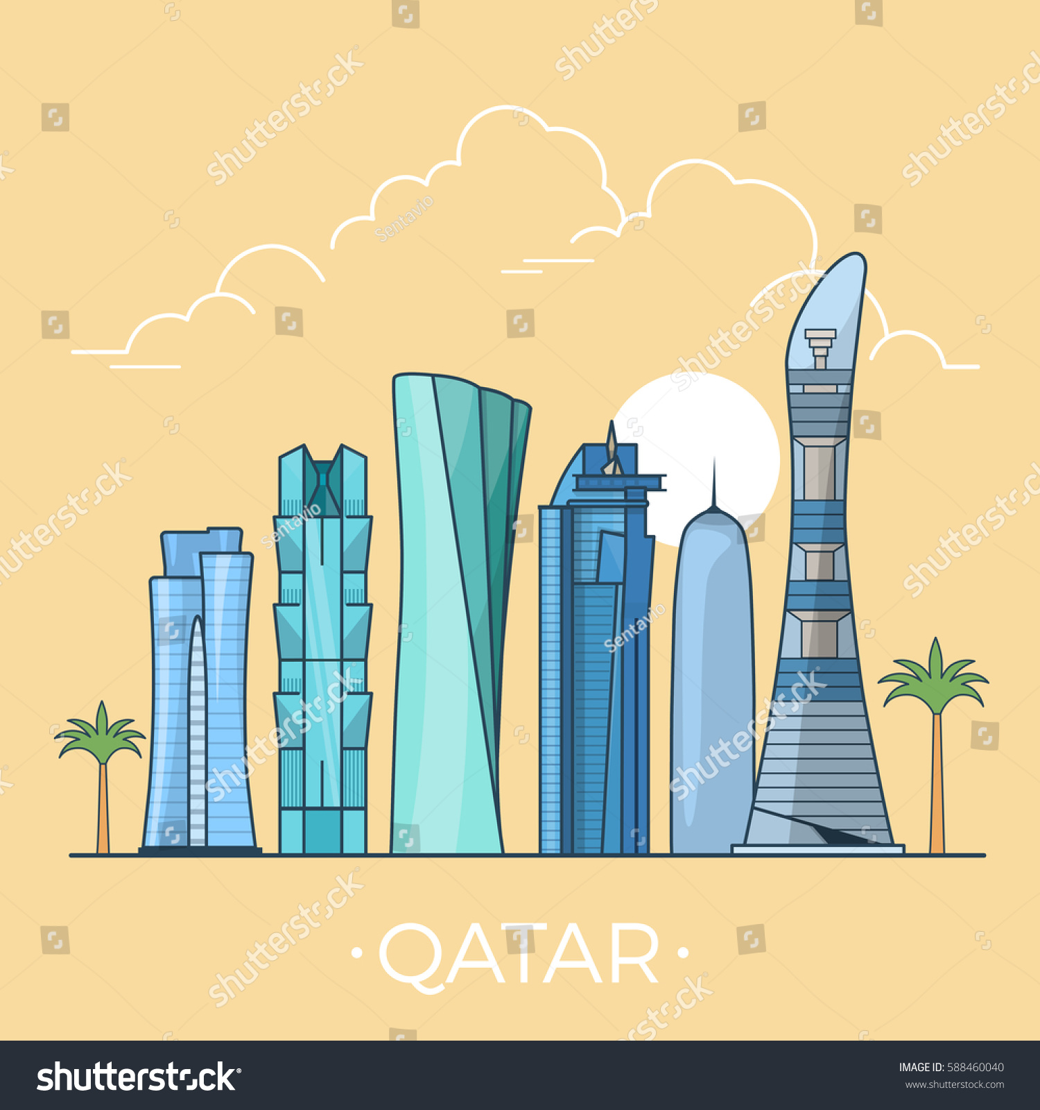 Qatar Country Design Template Linear Flat Stock Vector Royalty Free 588460040 Shutterstock 