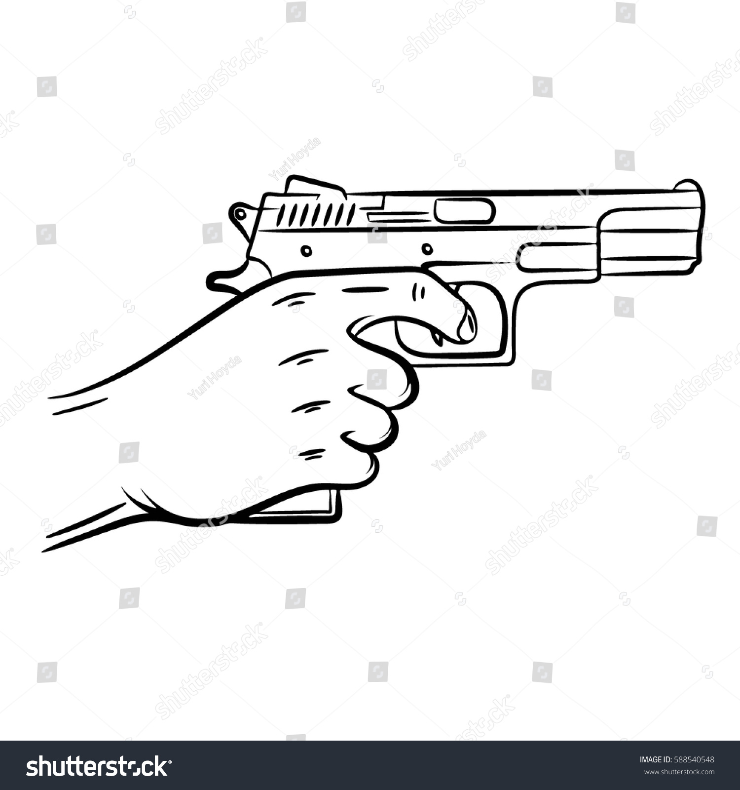 Револьвер в руке нарисованный
