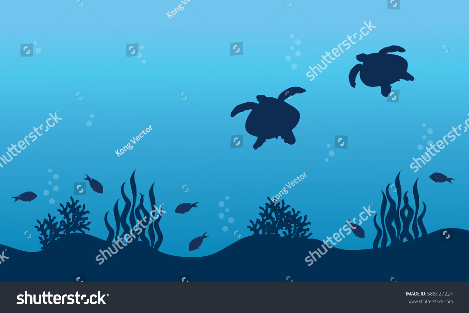 Silhouette Turtle Fish Reef Landscape Stock Vector (Royalty Free ...