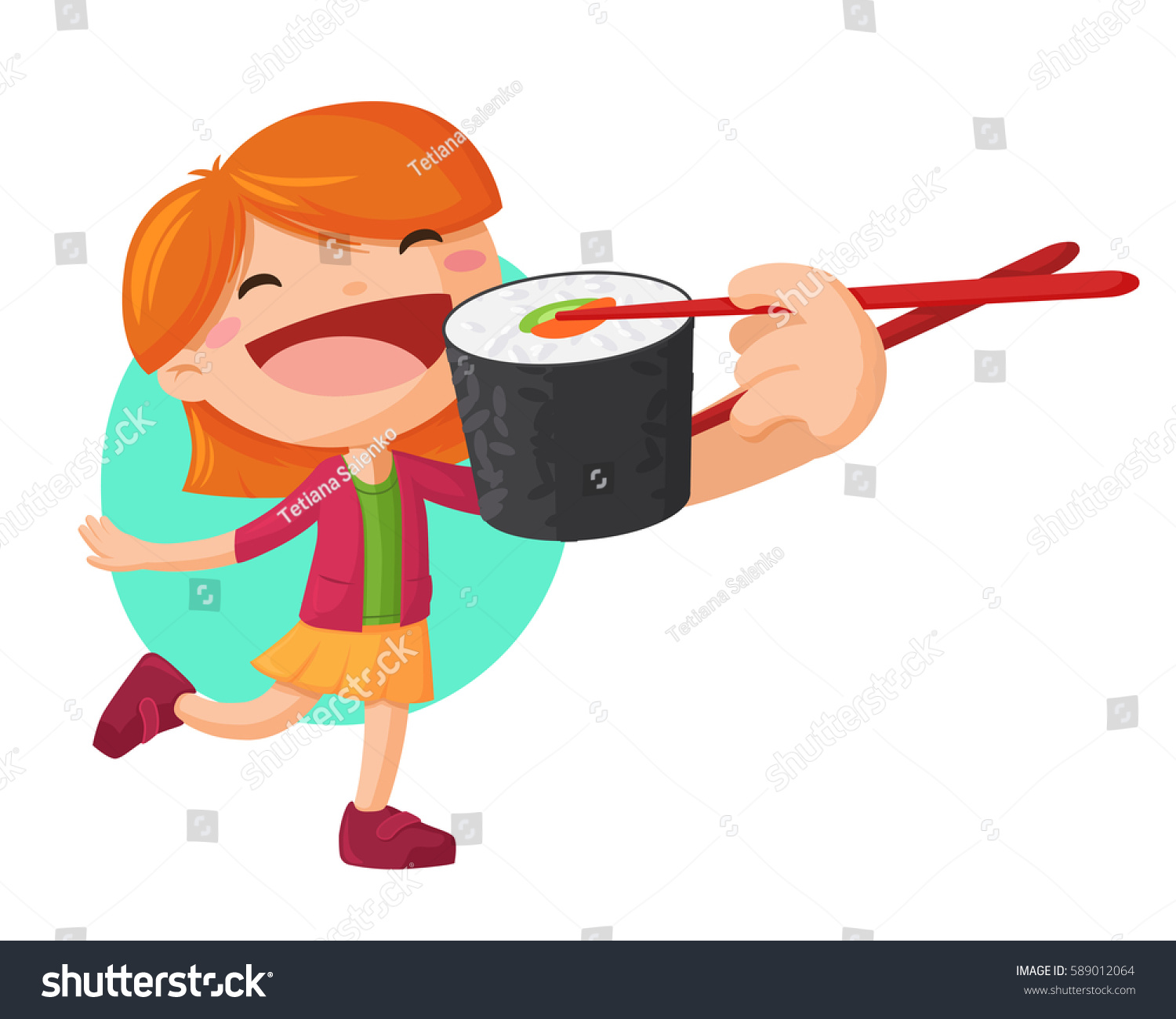 Girl Eating Sushi Chopsticksvector Illustration Cartoon Stock Vector ...