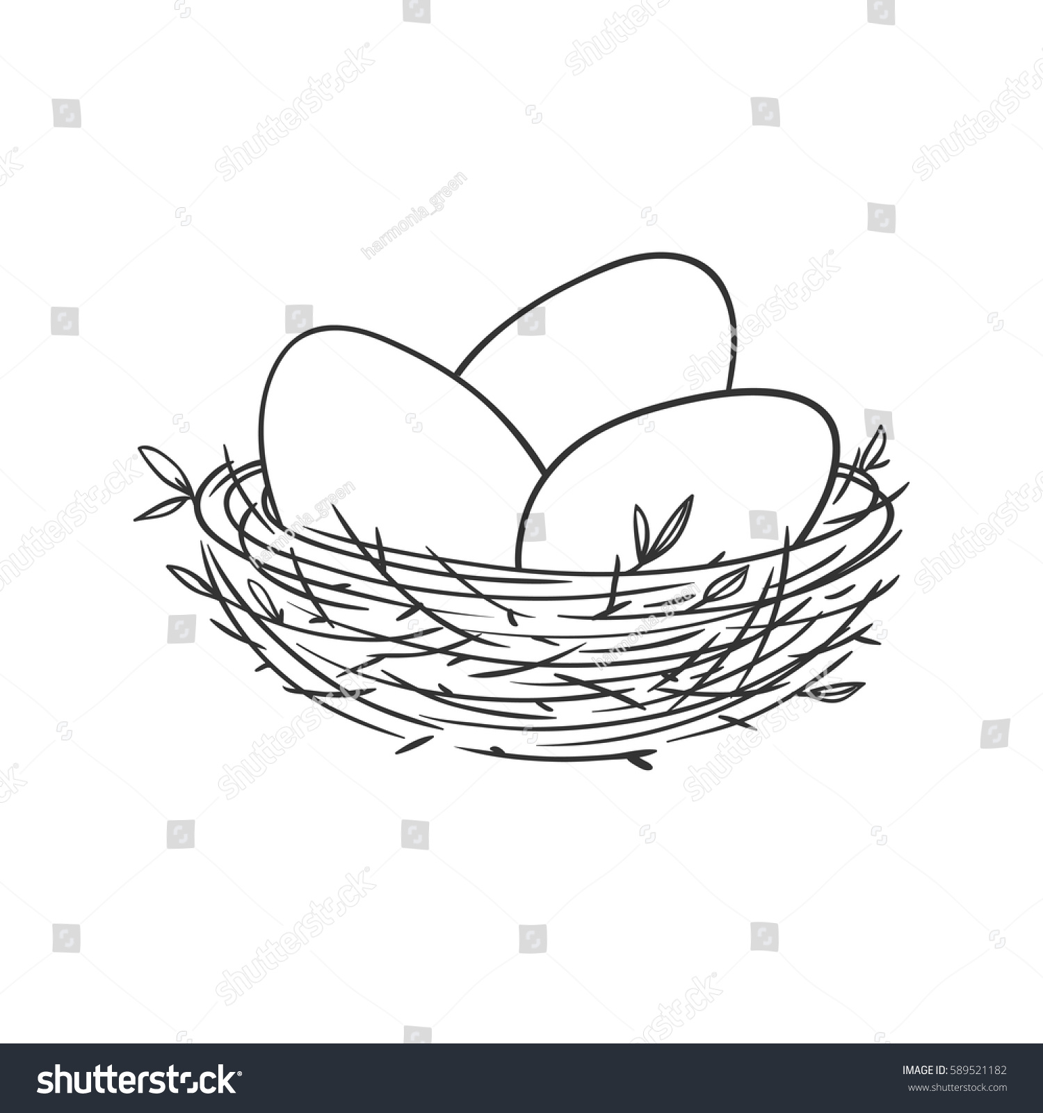 Птичье гнездо с яйцами раскраска