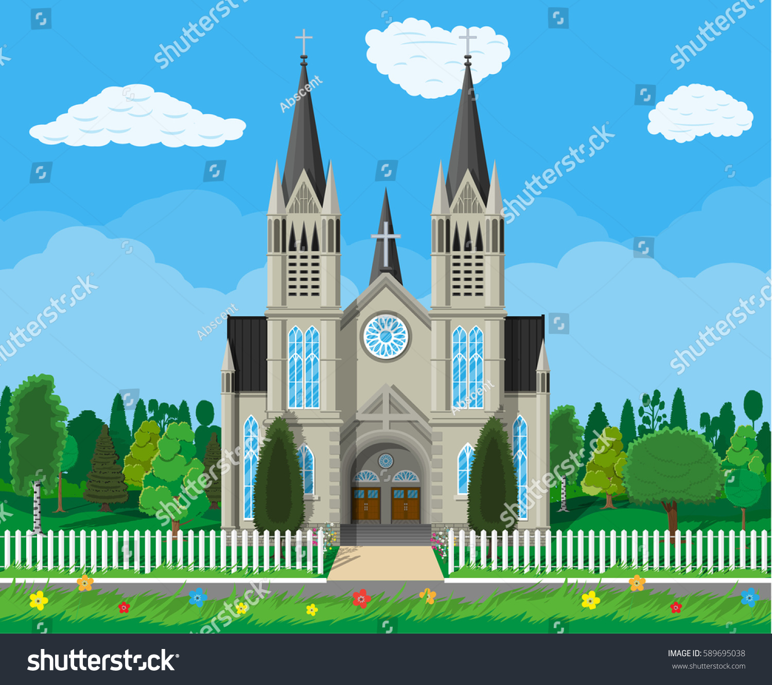 Exterior Catholic Protestant Church Cathedral Gothic Stock Vector Royalty Free 589695038 9532