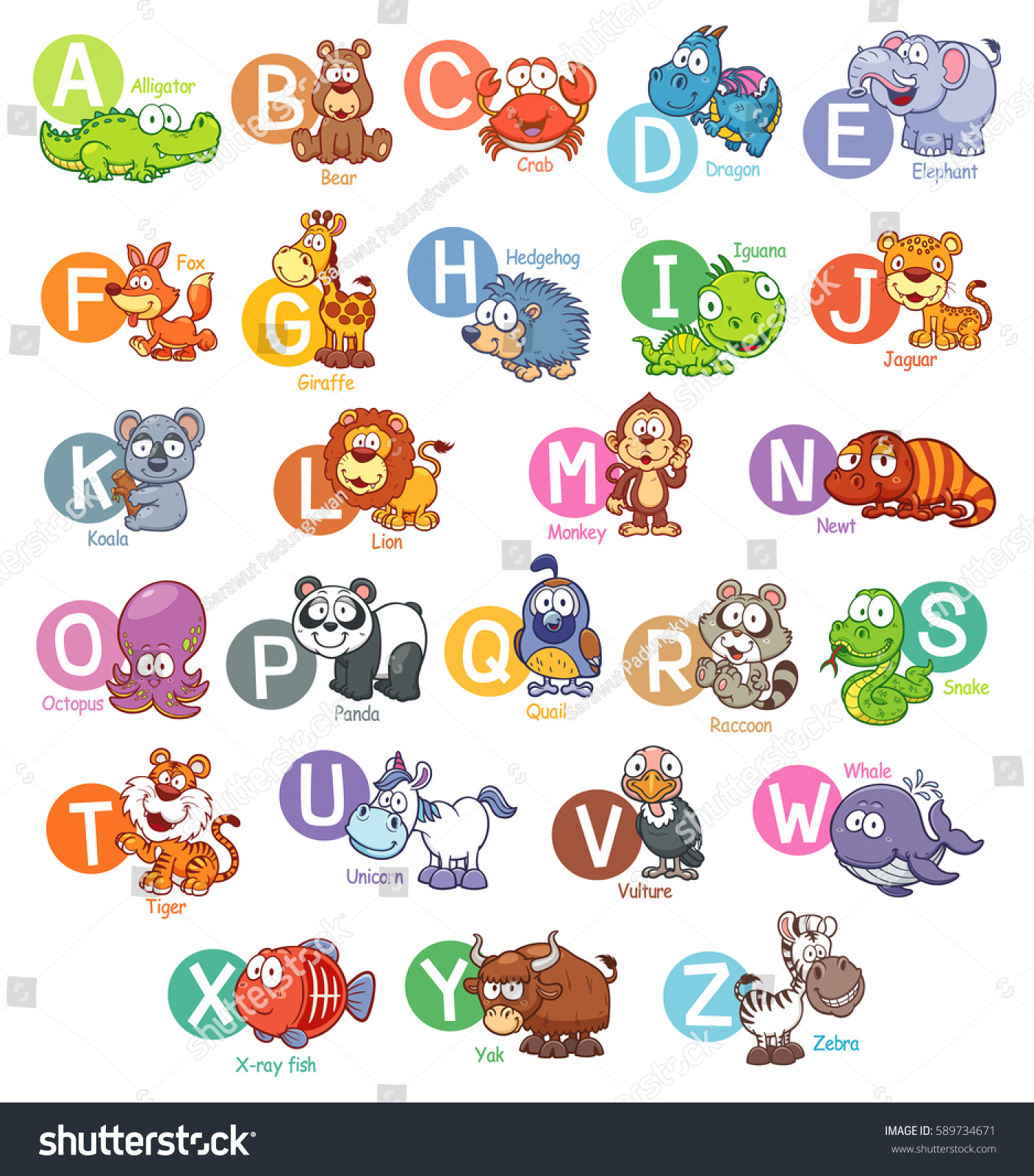 Vector Illustration Cartoon Animal English Alphabet Stock Vector ...