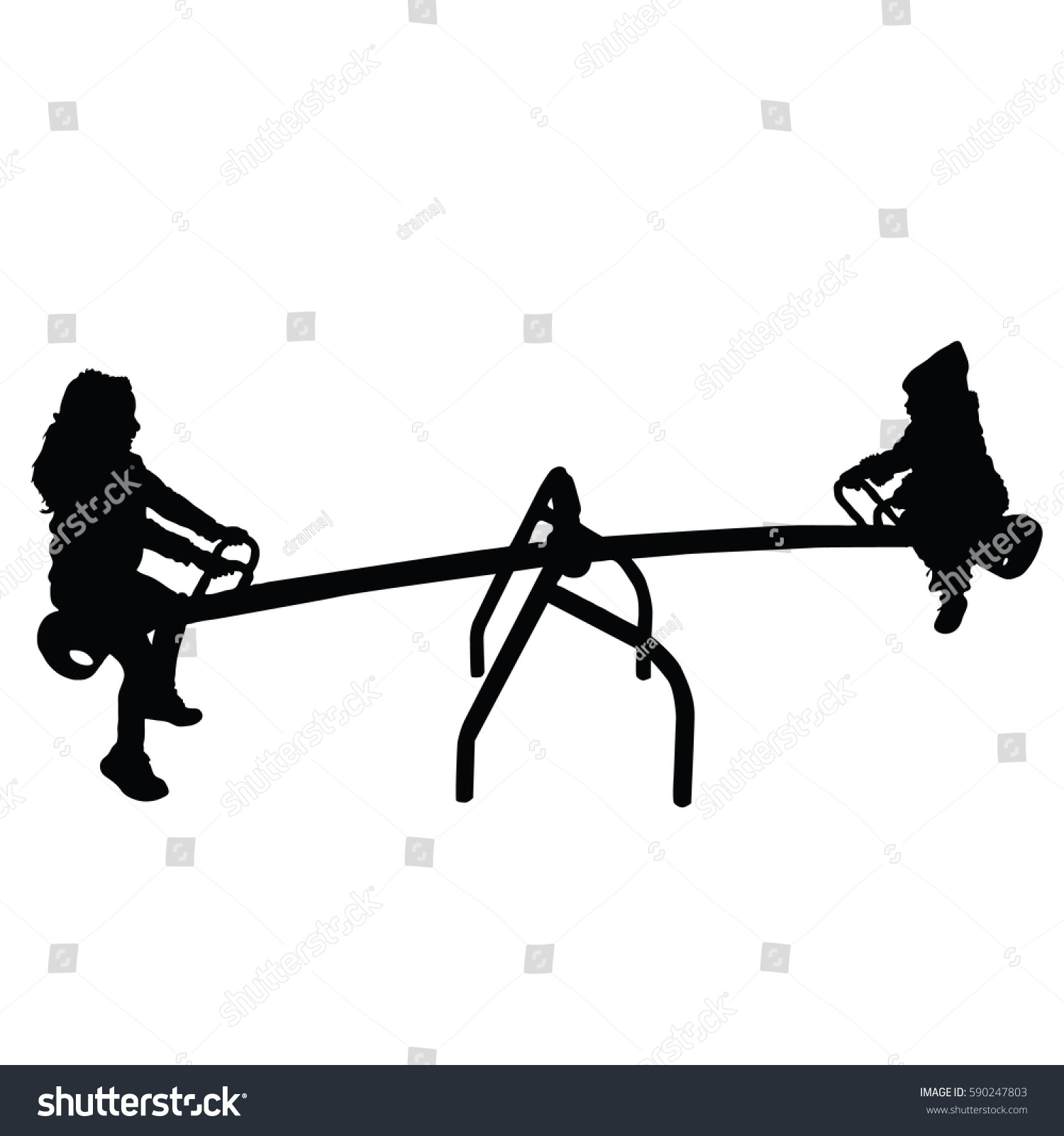 Children Silhouette On Teeter Black Color Stock Vector (Royalty Free ...