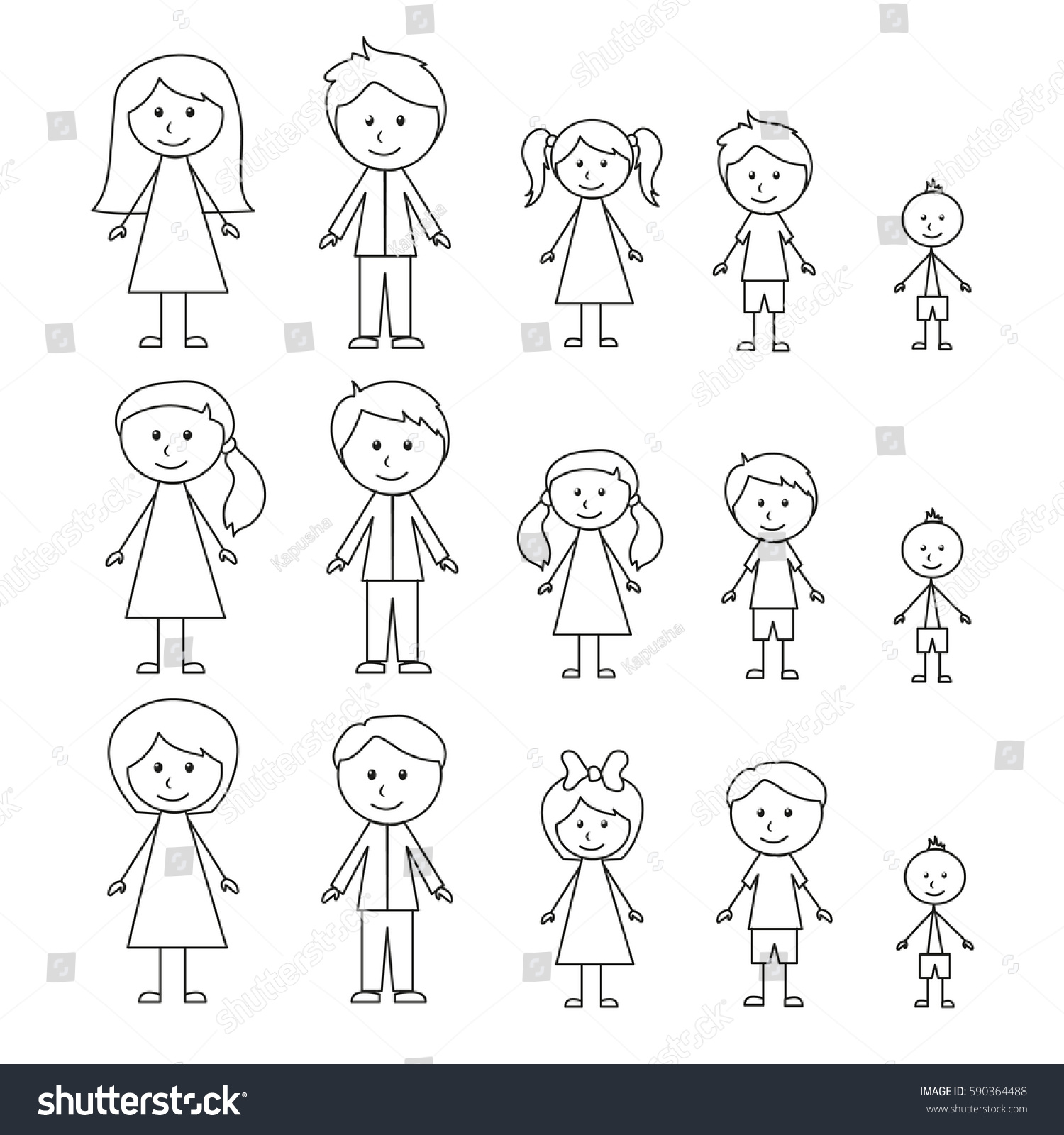 Set Stick Figure People Stock Vector (Royalty Free) 590364488 ...