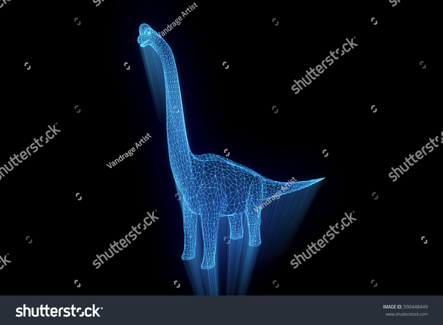 Dinosaur Brachiosaurus Hologram Wireframe Style Nice Stock Illustration ...