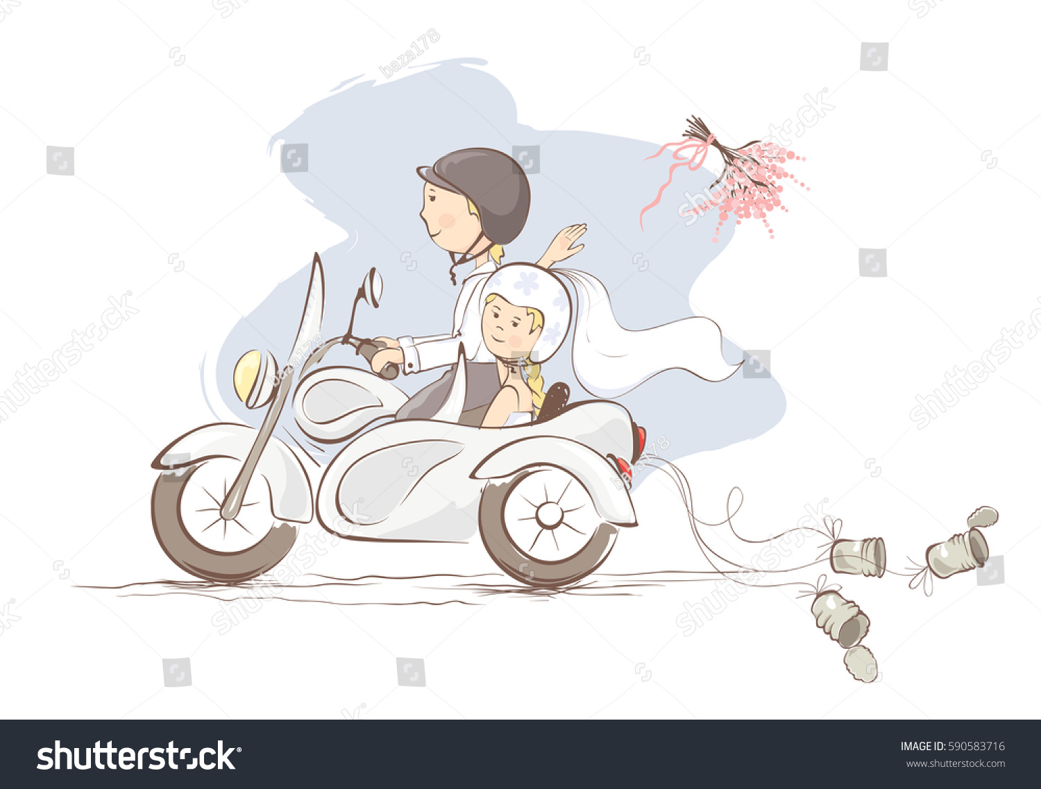 Жених и невеста на мотоцикле рисунок
