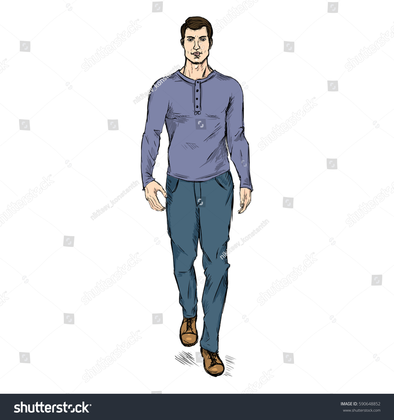 Vector Single Sketch Illustration Fashion Male Stock Vector (Royalty ...