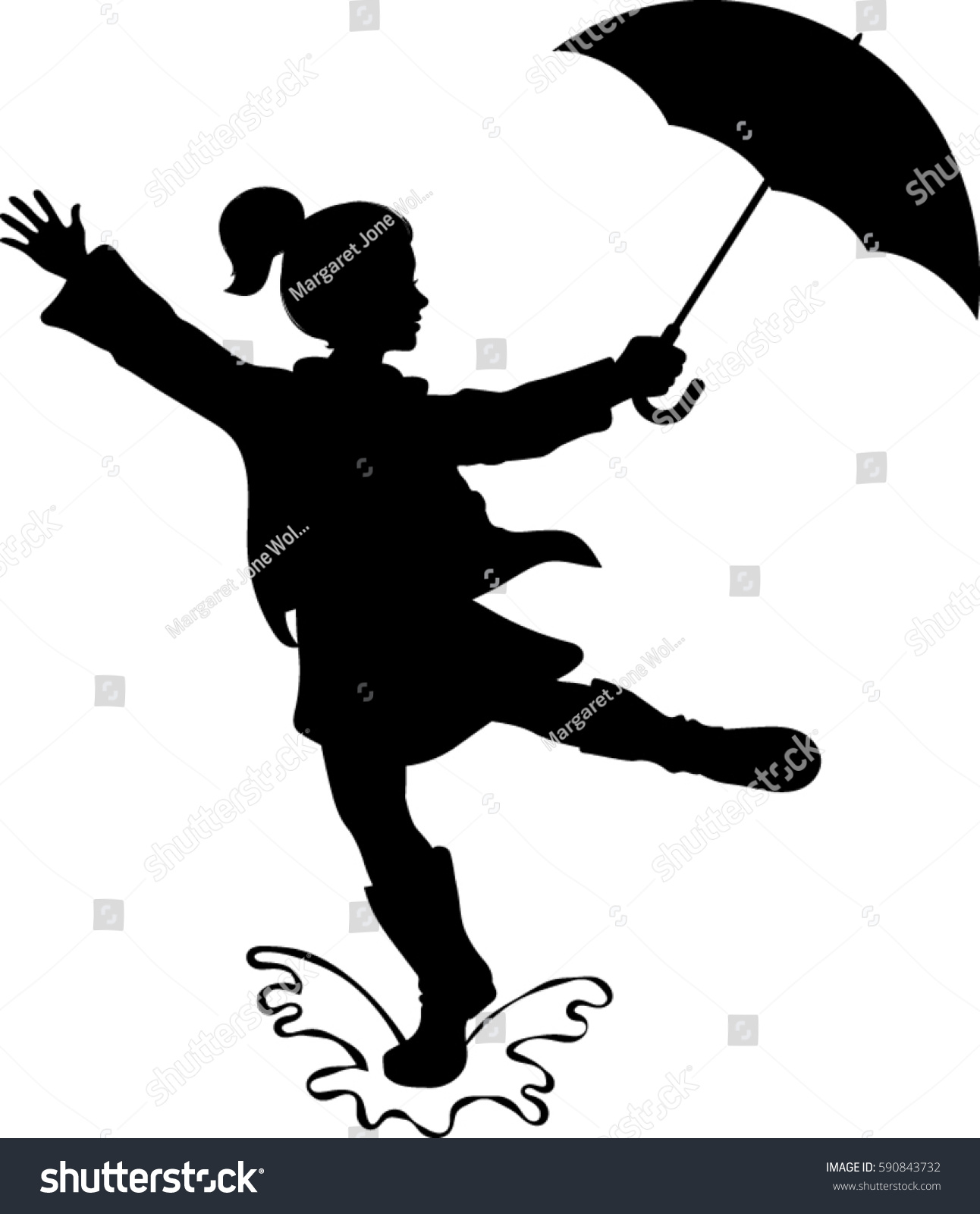 Girl Umbrella Silhouette Vector Illustration Stock Vector (Royalty Free ...