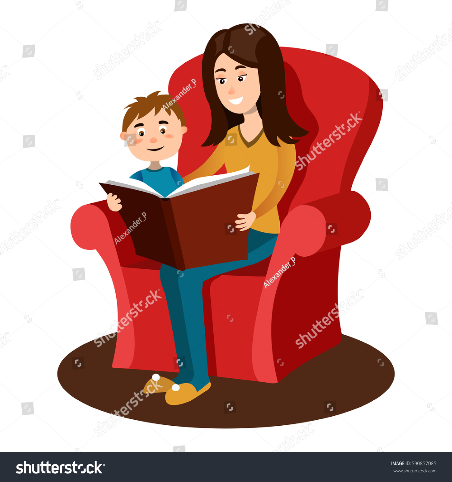 Mother Read Book Child Hand Drawn Stock Vector (Royalty Free) 590857085 ...