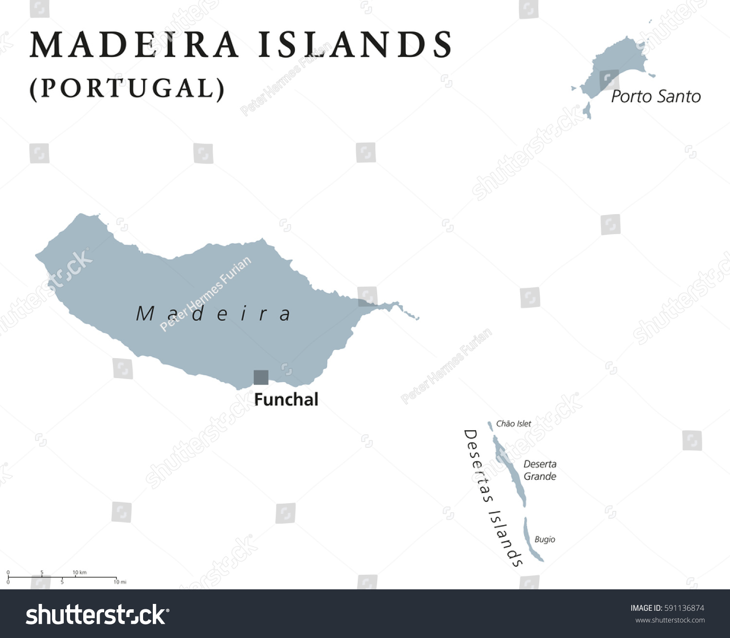 Madeira Islands Political Map Capital Funchal Stock Vector (Royalty ...