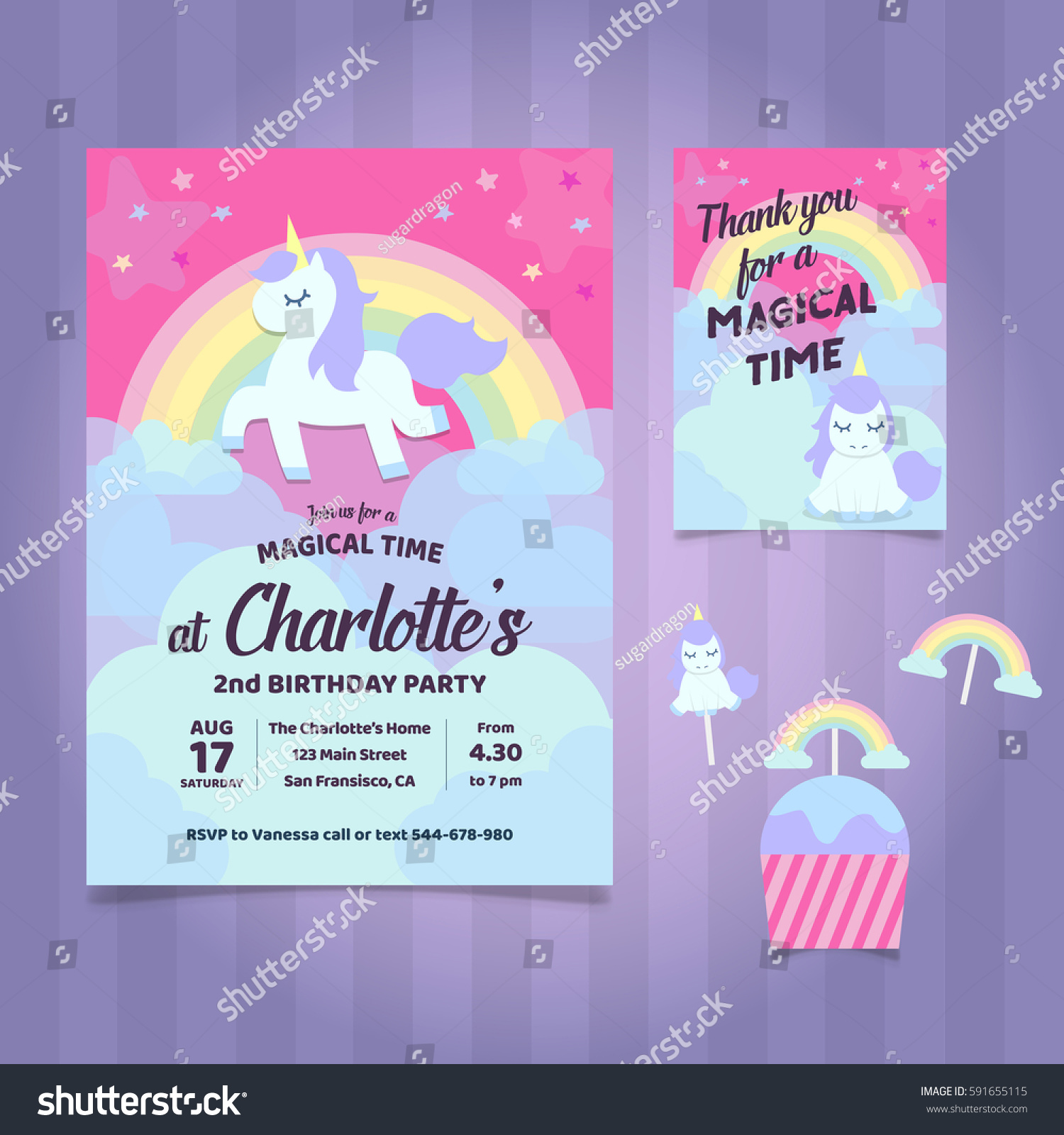 3,448 Birthday invitation template unicorn Images, Stock Photos