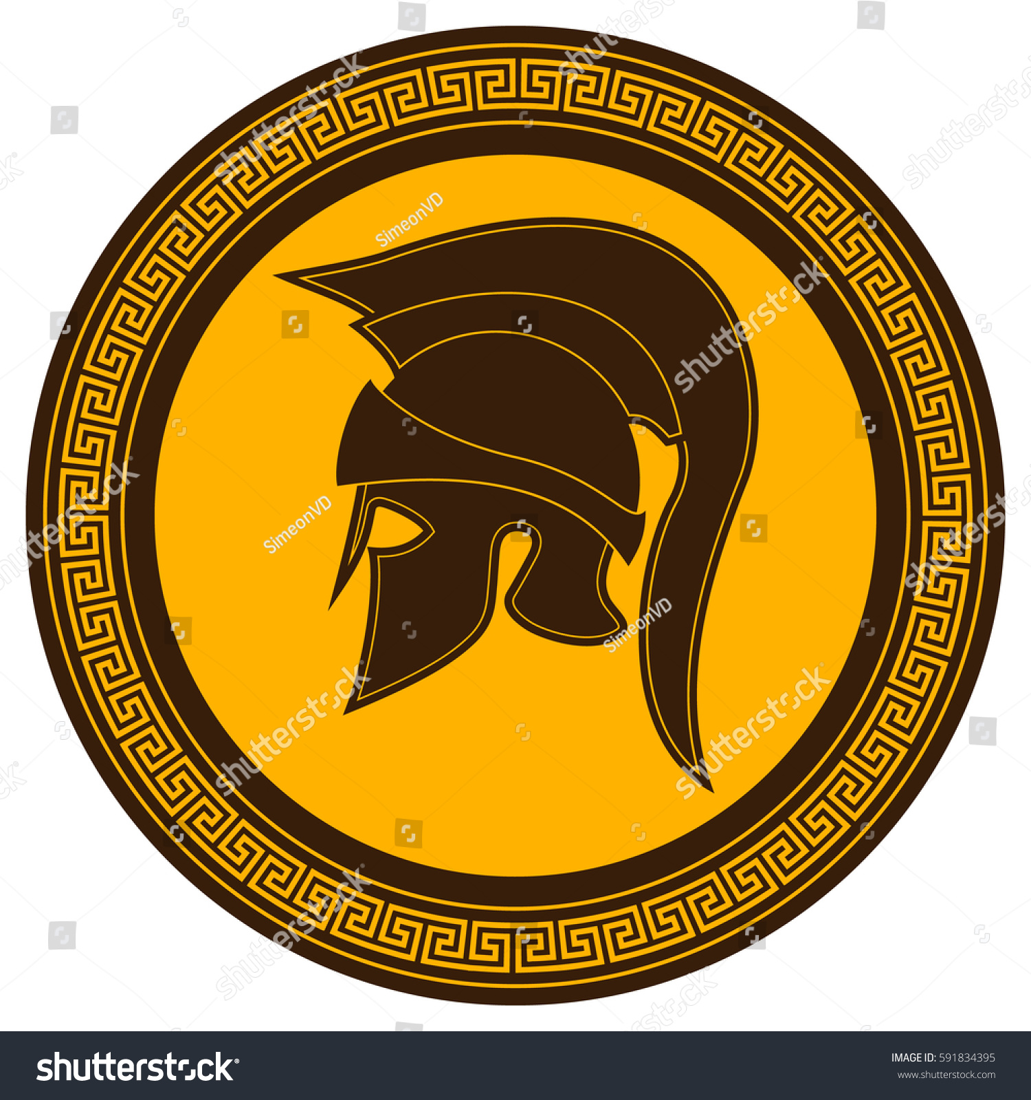 Ancient Greek Helmet Crest On Shield Stock Vector (Royalty Free ...