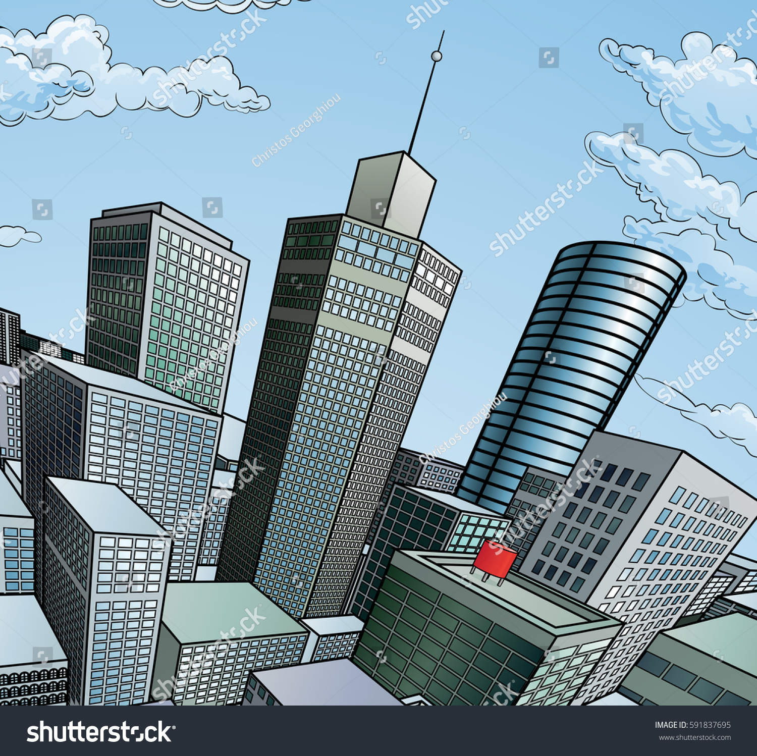 City Buildings Cartoon Pop Art Comic Stock Vector (Royalty Free ...