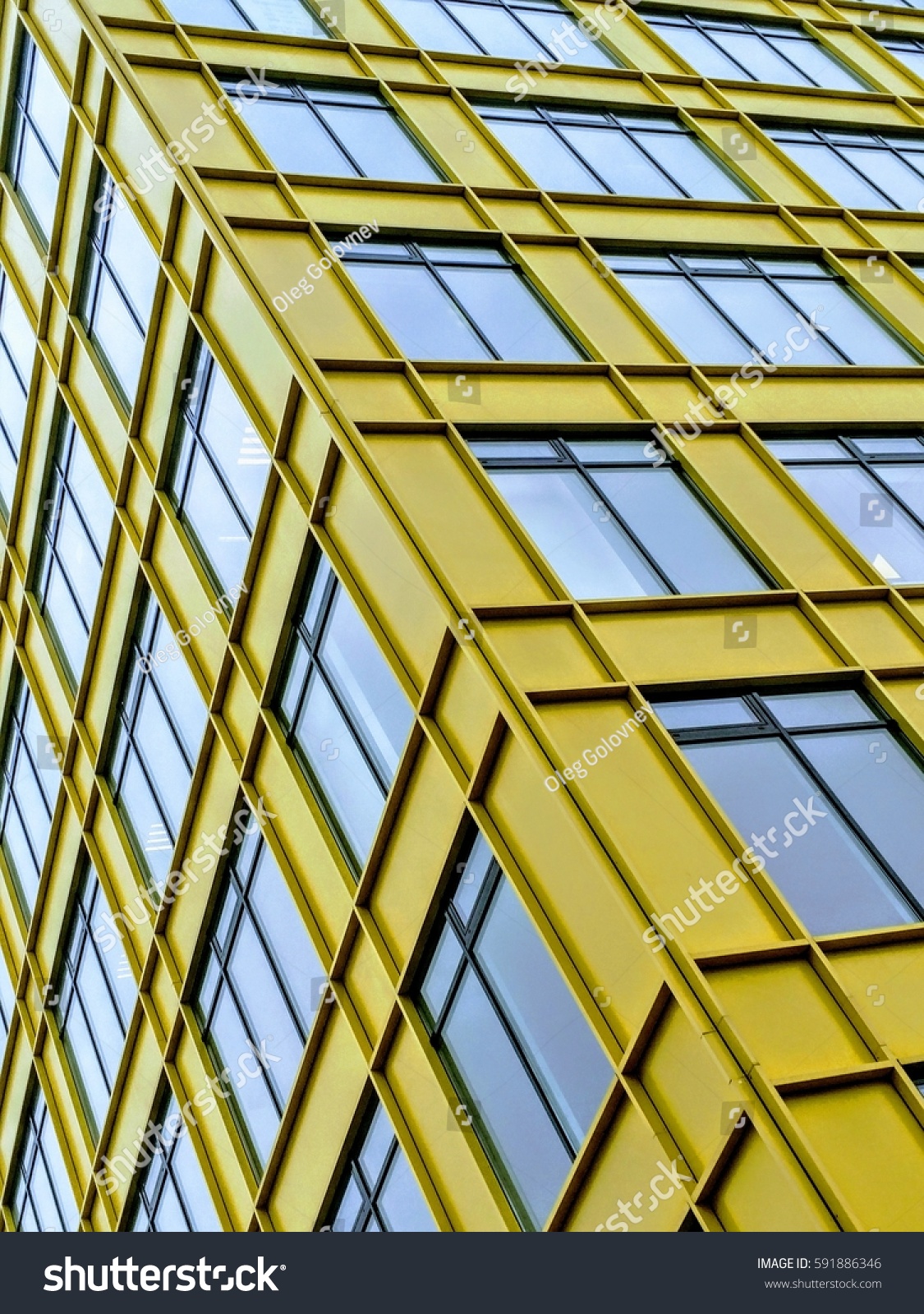 Office Building Yellow Blue Architectural Detail Stock Photo 591886346