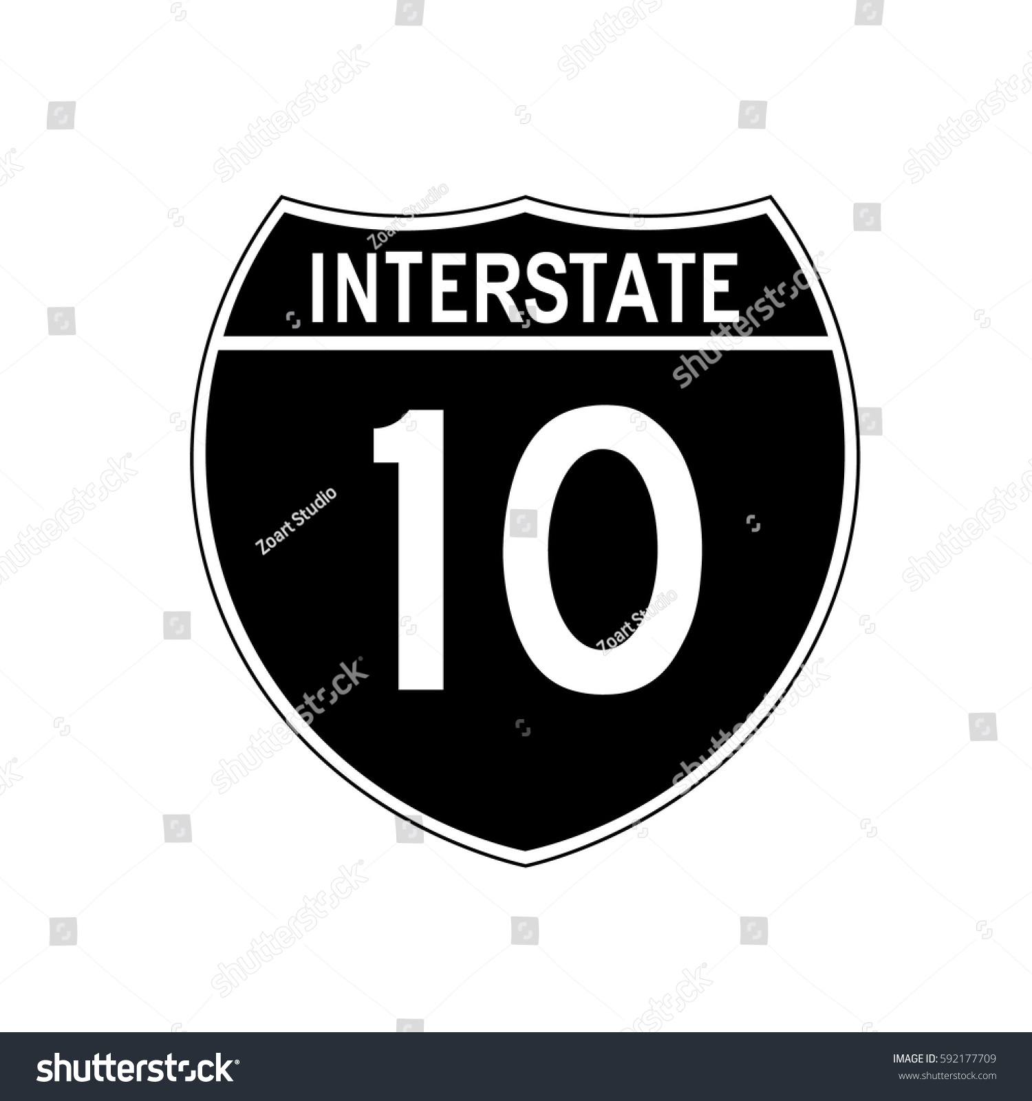 Interstate Highway 10 Road Sign Black Stock Vector (Royalty Free ...