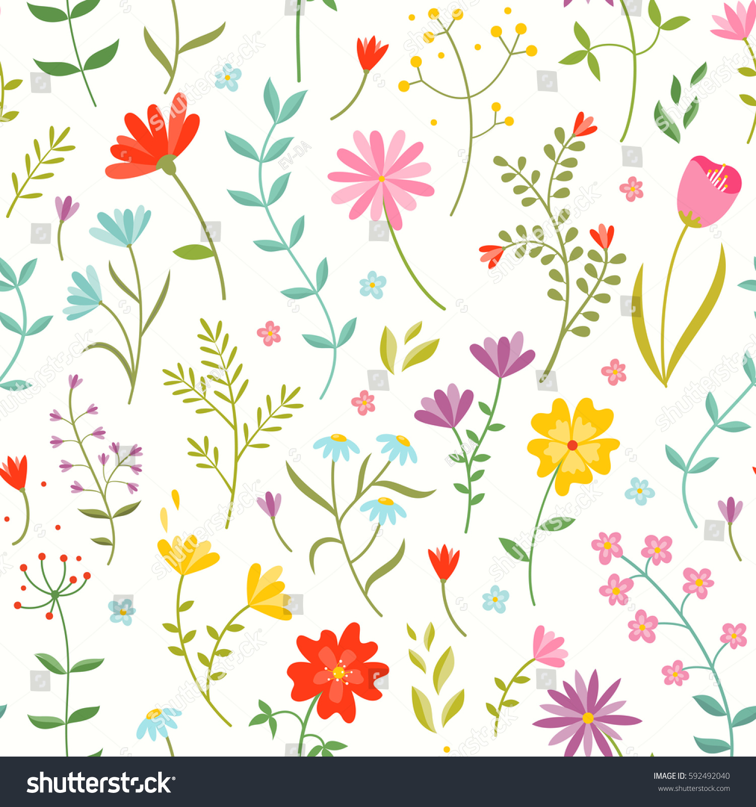 Cute Seamless Floral Print Spring Flowers Stock Illustration 592492040 Shutterstock