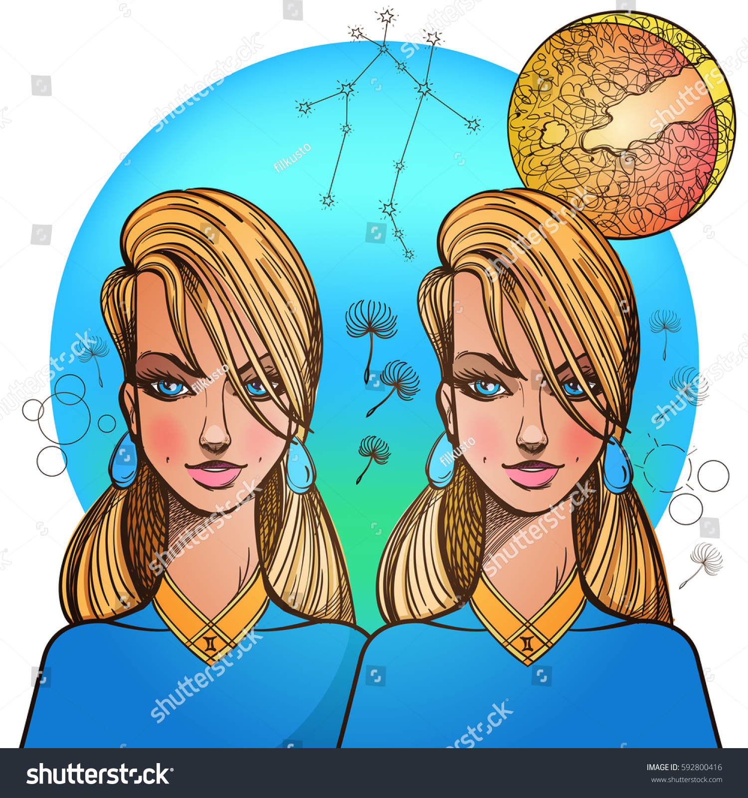 Girl Symbolizes Zodiac Sign Gemini Color Stock Vector (Royalty Free ...