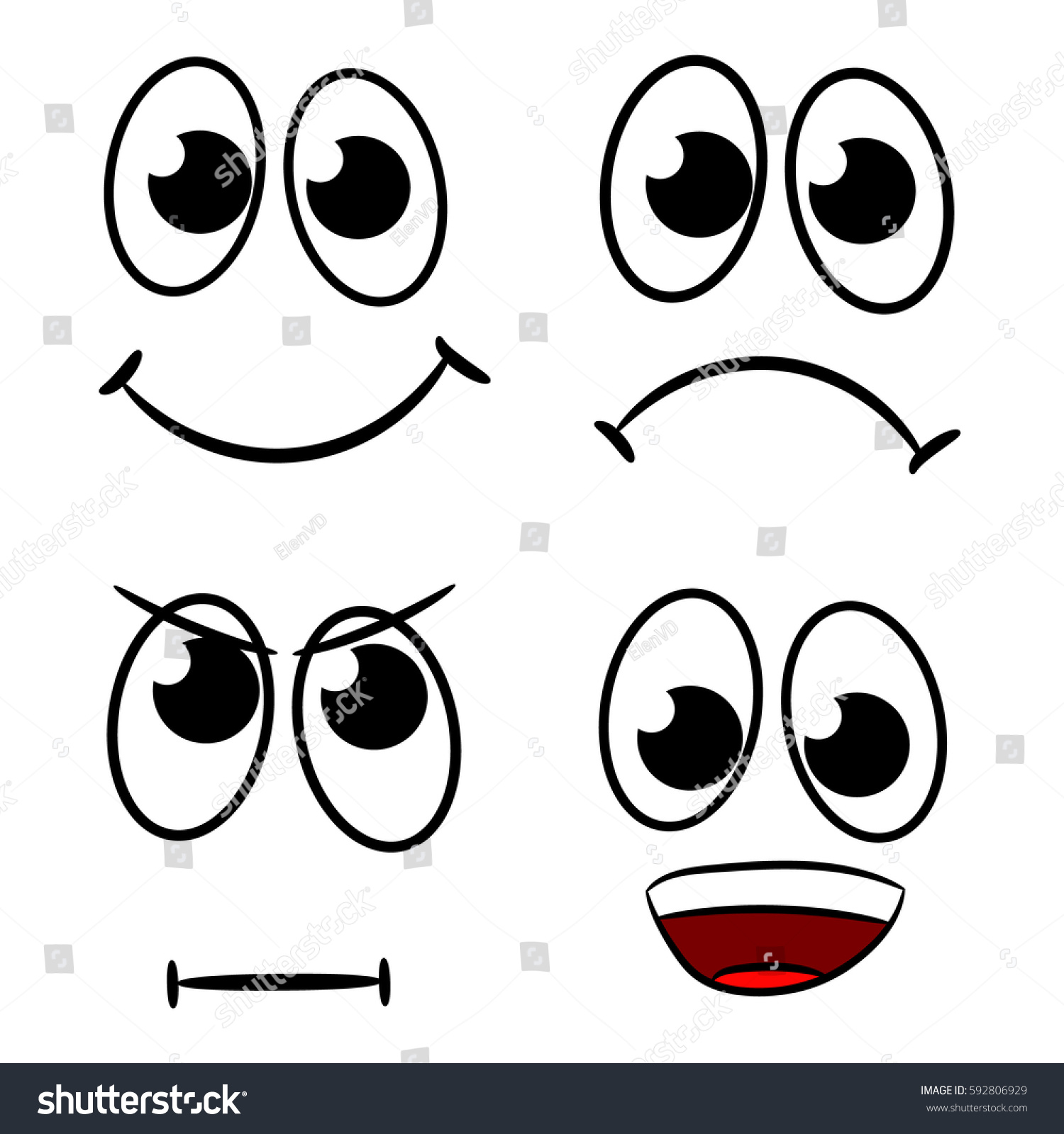 Comical Cartoon Faces Set Against White Stock Vector (royalty Free 