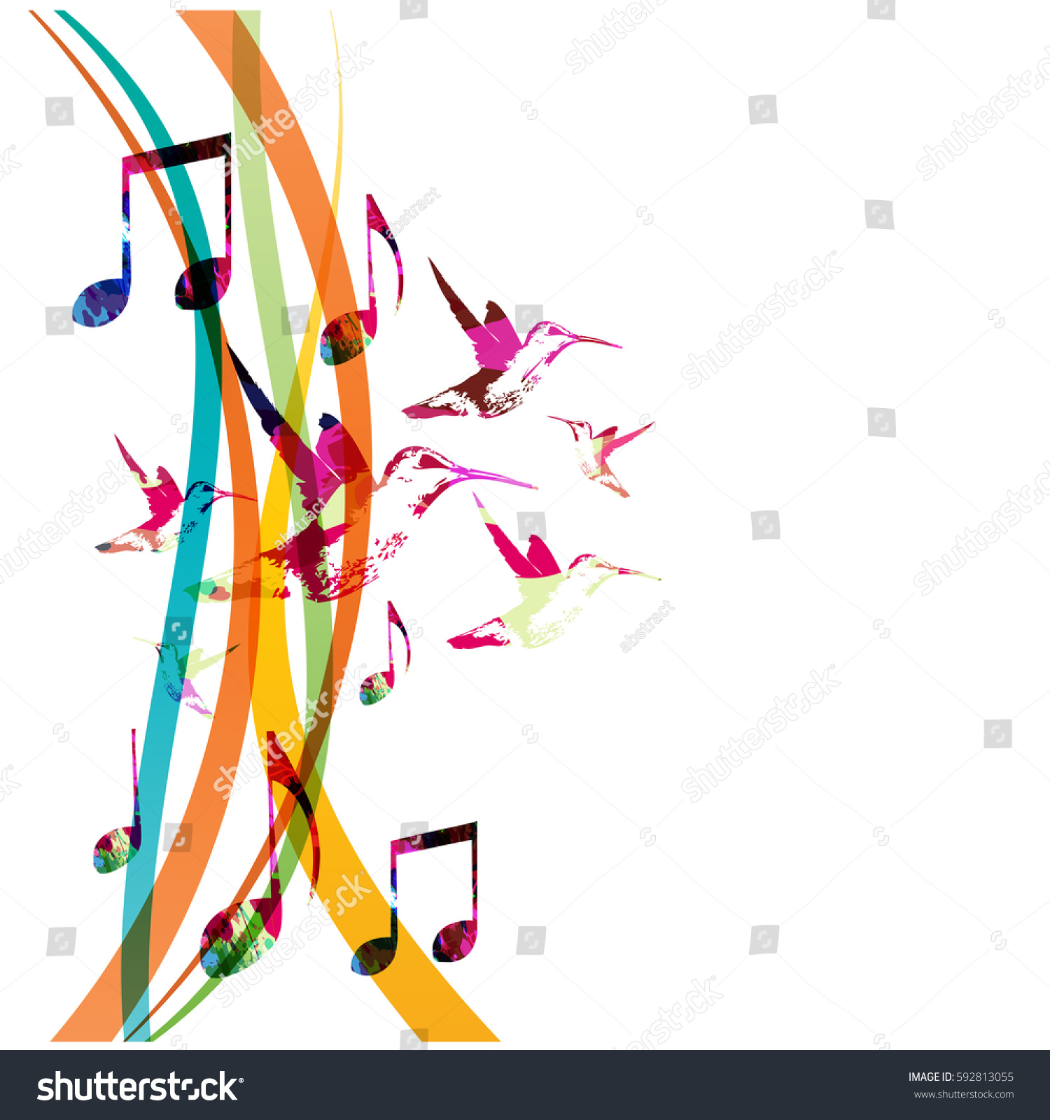 Colorful Music Notes Hummingbirds Isolated Vector Stock Vector (Royalty ...