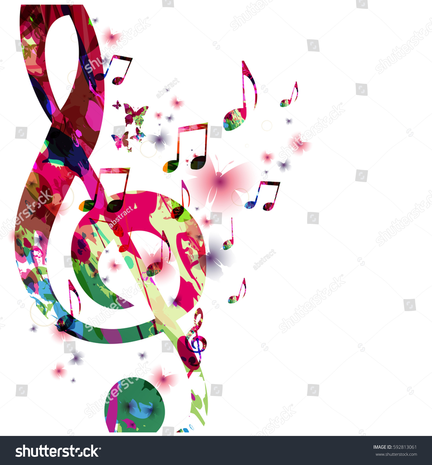 Colorful Music Notes Butterflies Isolated Vector Stock Vector (Royalty ...