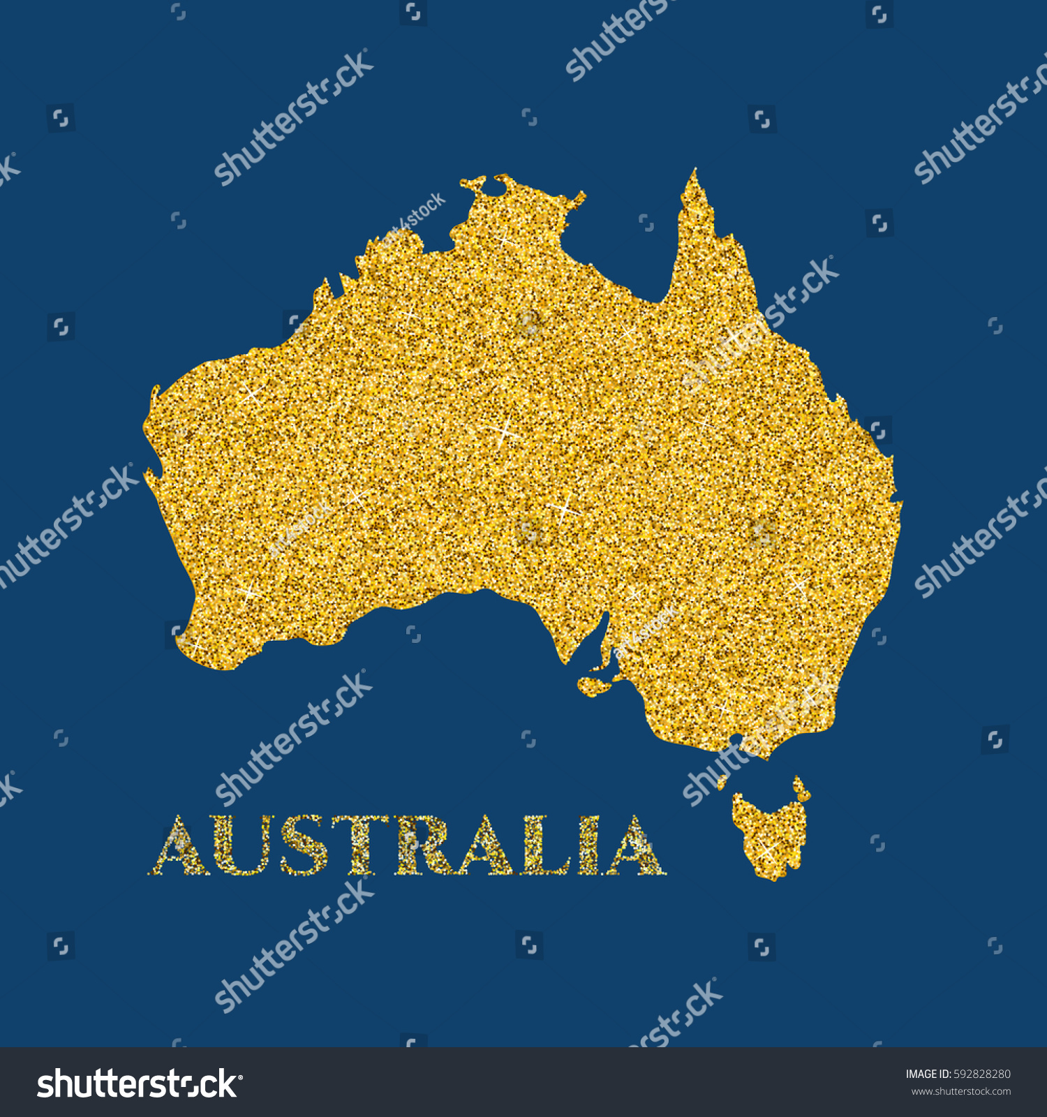 Australian Map Silhouette Gold Glitter Texture Stock Illustration ...