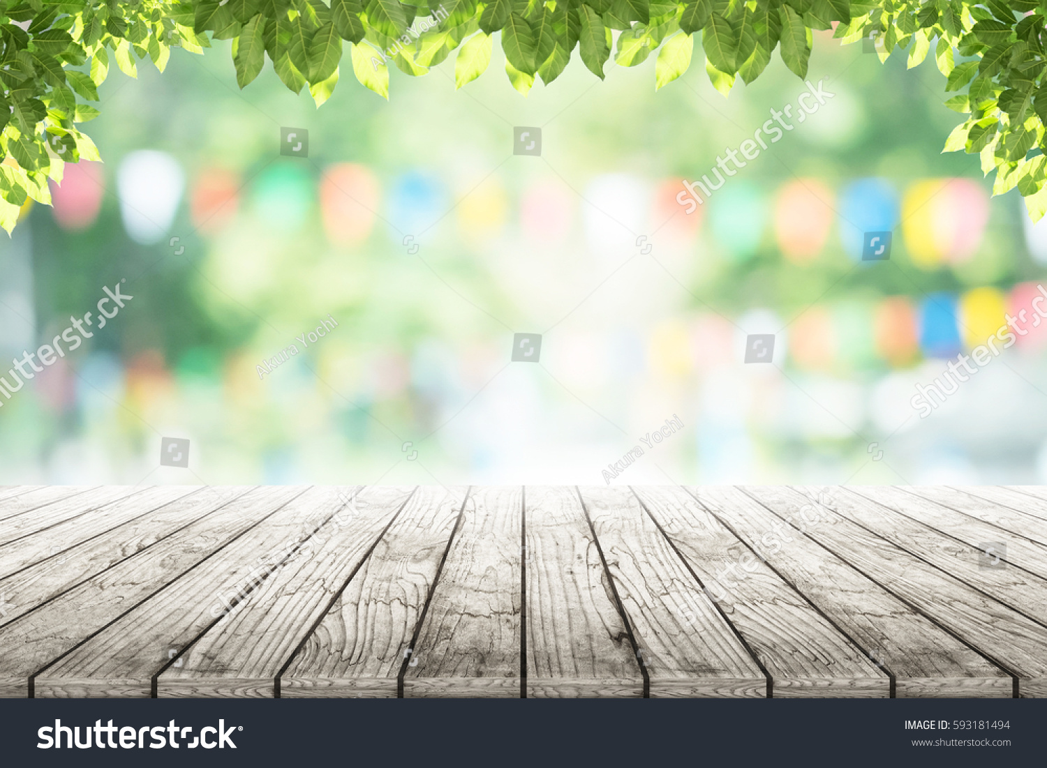 Empty Wooden Table Party Garden Background Stock Photo 593181494 ...
