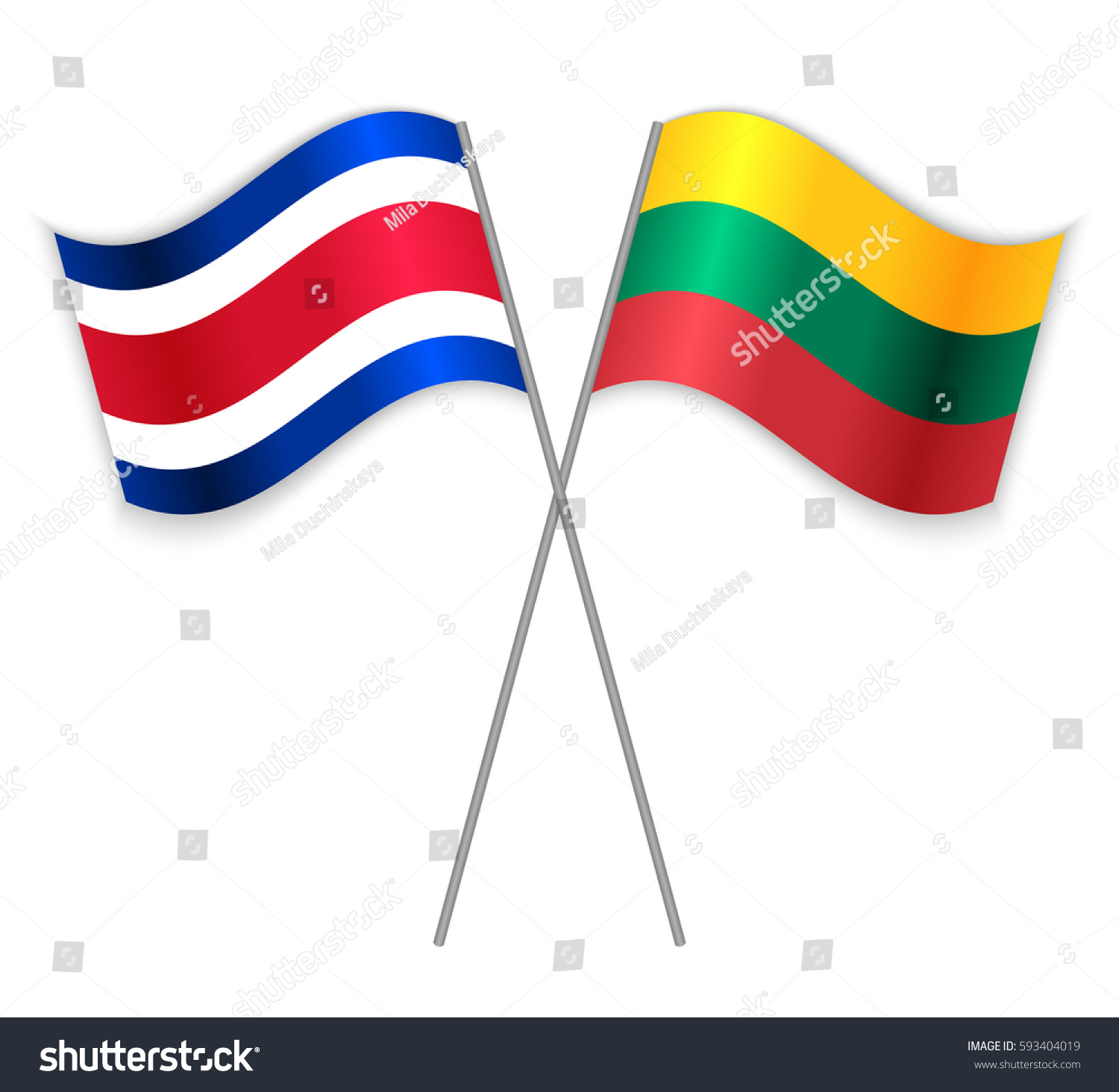 Costa Rican Lithuanian Crossed Flags Costa Stock Vector (Royalty Free ...