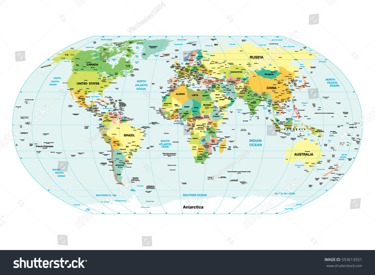 World Map Countries Cities Detailed Map Stock Vector (royalty Free 