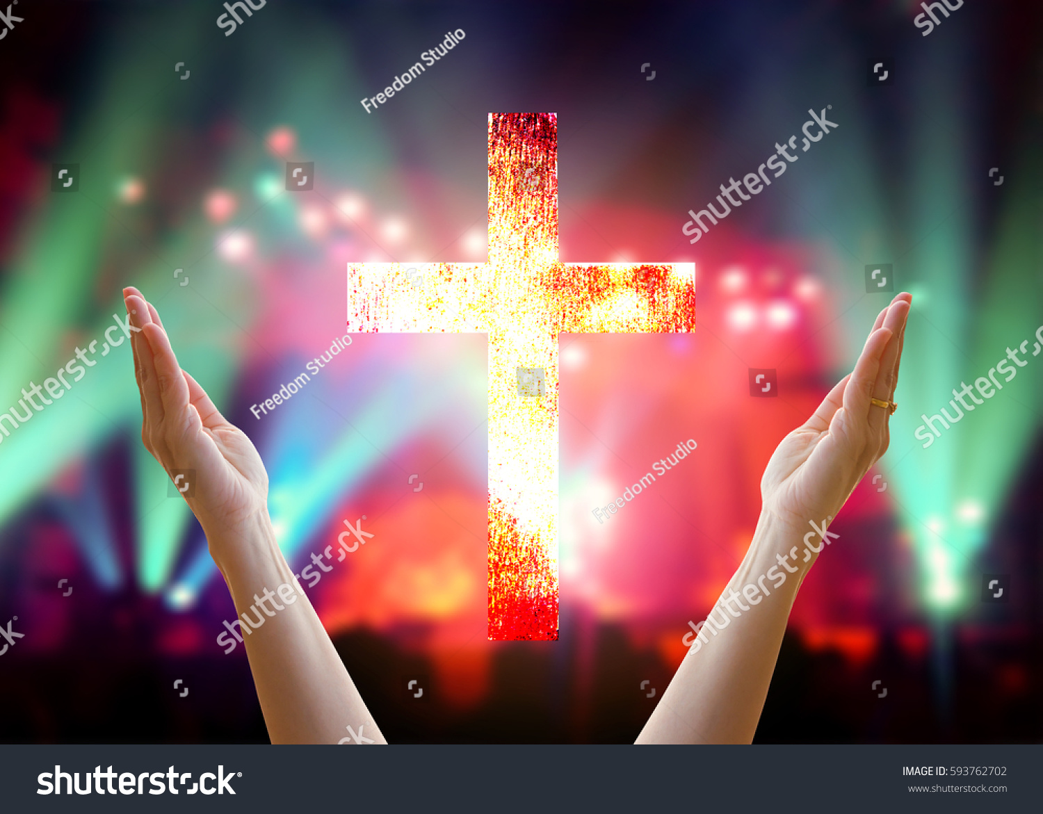 worship hands raised cross