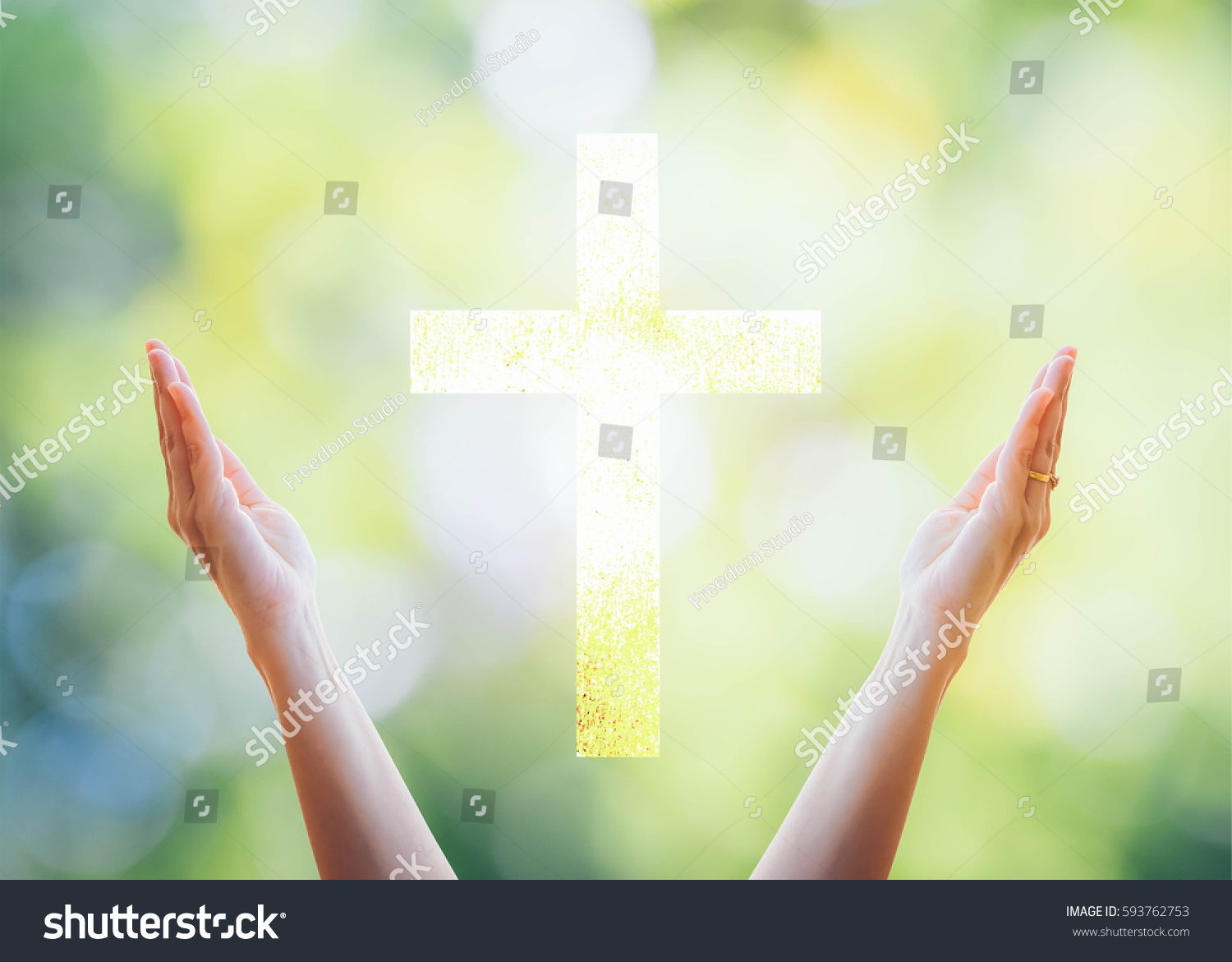 worship hands raised cross