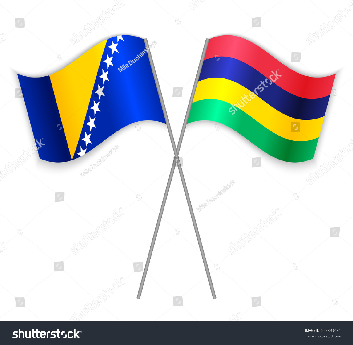 Bosnian Mauritian Crossed Flags Bosnia Herzegovina Stock Vector ...