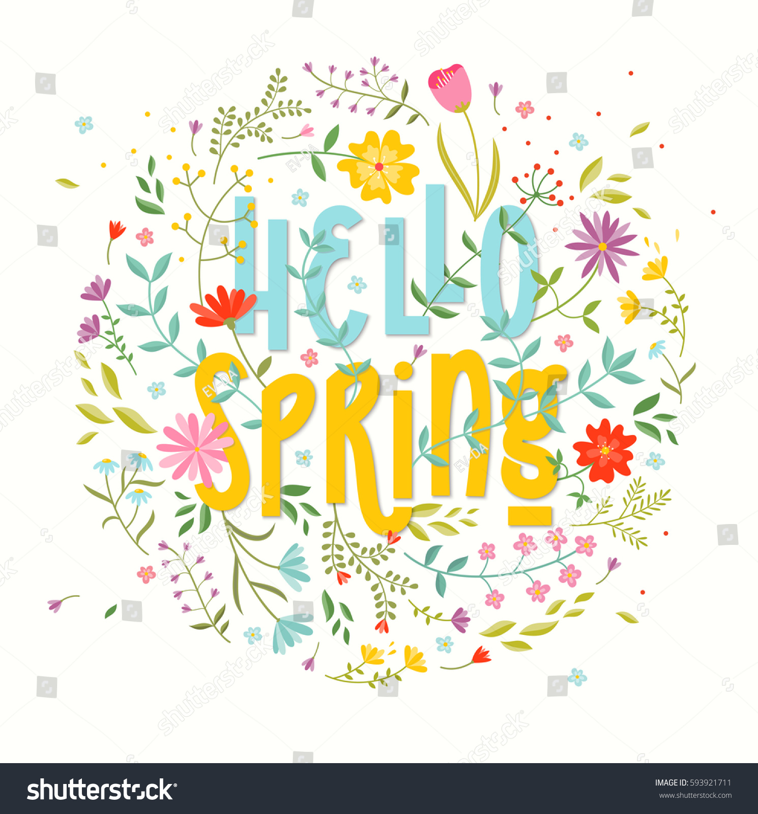 Hello Spring Floral Background Original Lettering Stock Vector (Royalty ...