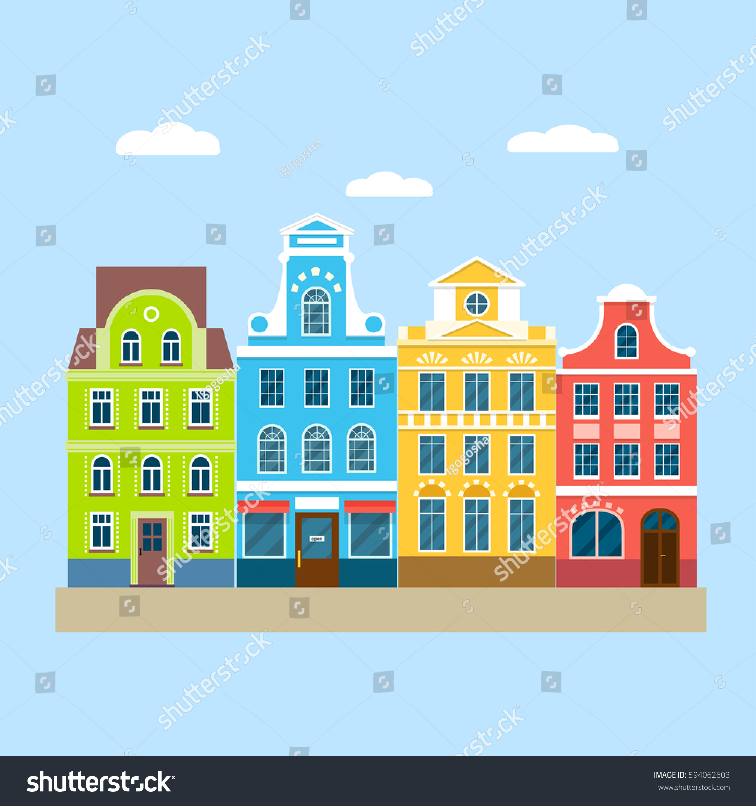 Street Landscape Colorful European Houses Vector Stock Vector (Royalty ...