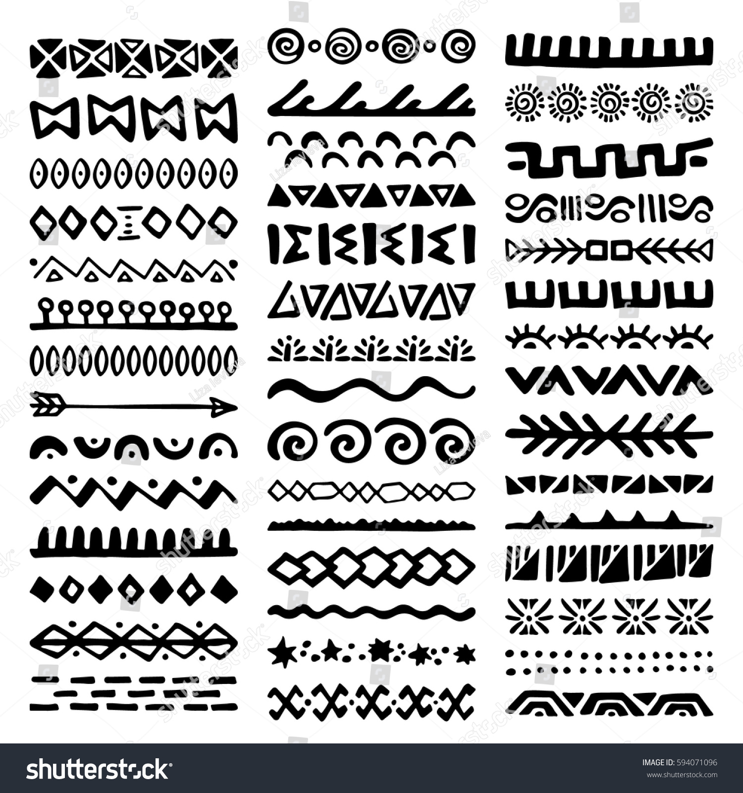 Collection Hand Drawn Borders Ethnic Style Stock Vector (Royalty Free ...