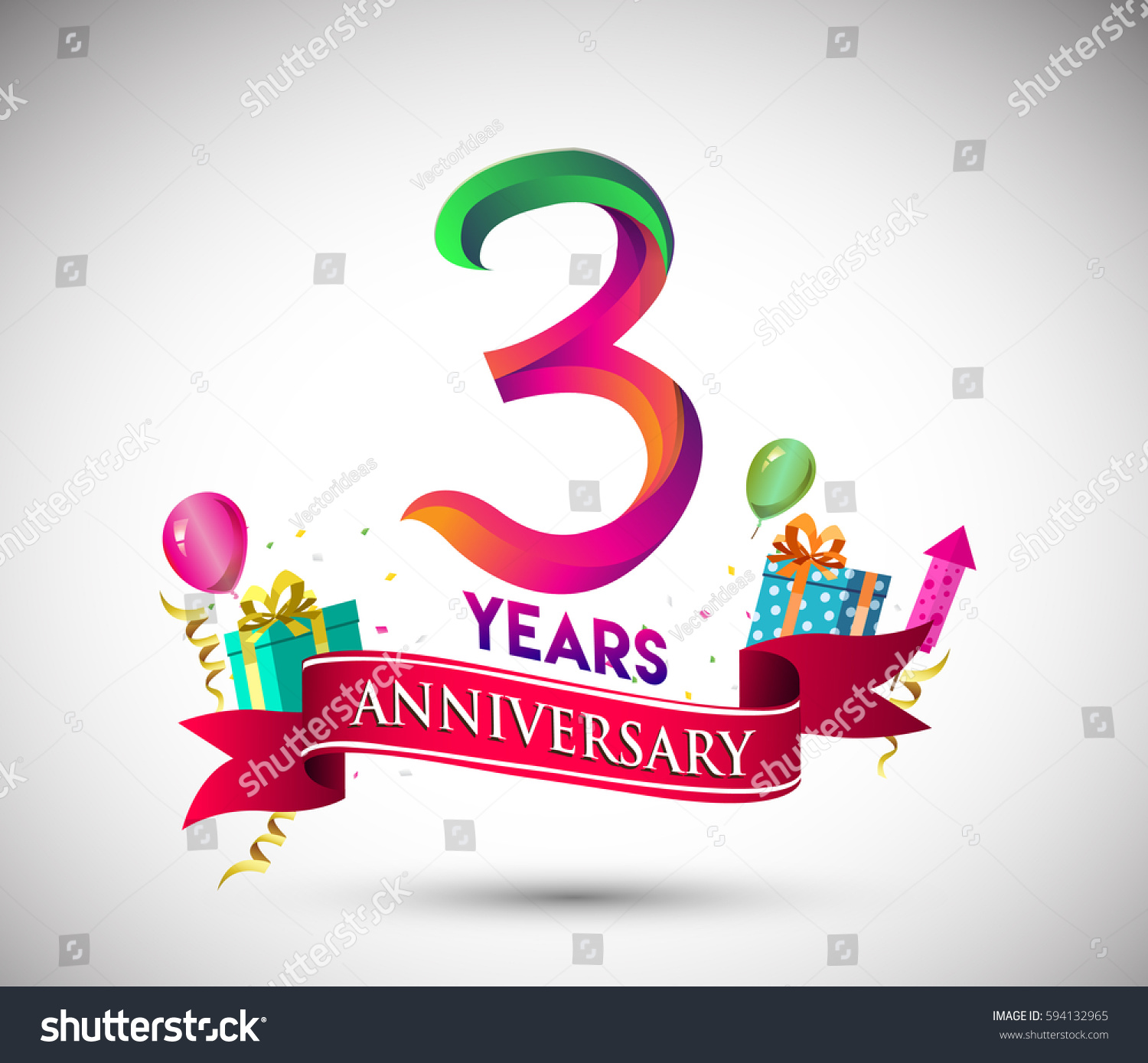 3rd Anniversary Celebration Design Gift Box Stock Vector (Royalty Free ...