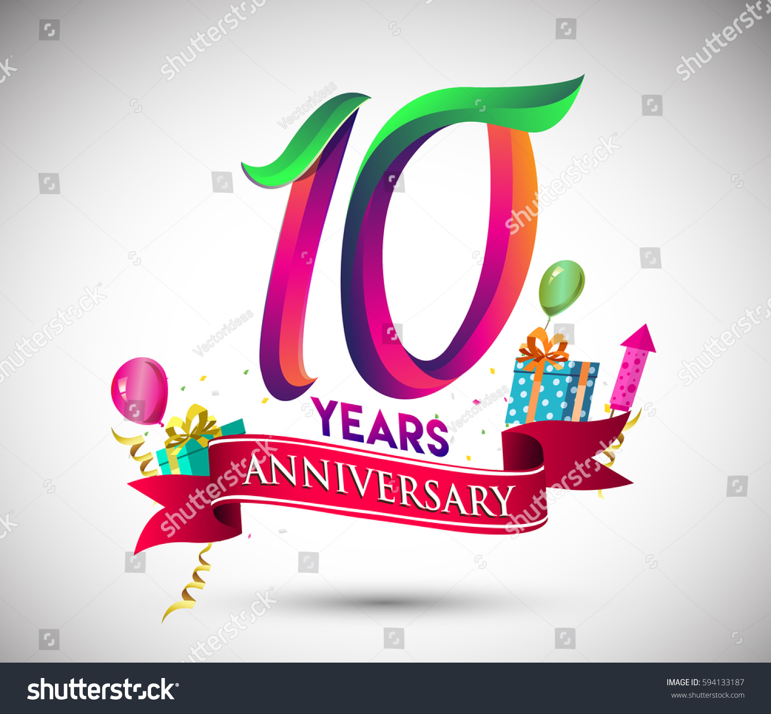 10th Anniversary Celebration Design Gift Box Stock Vector (Royalty Free ...