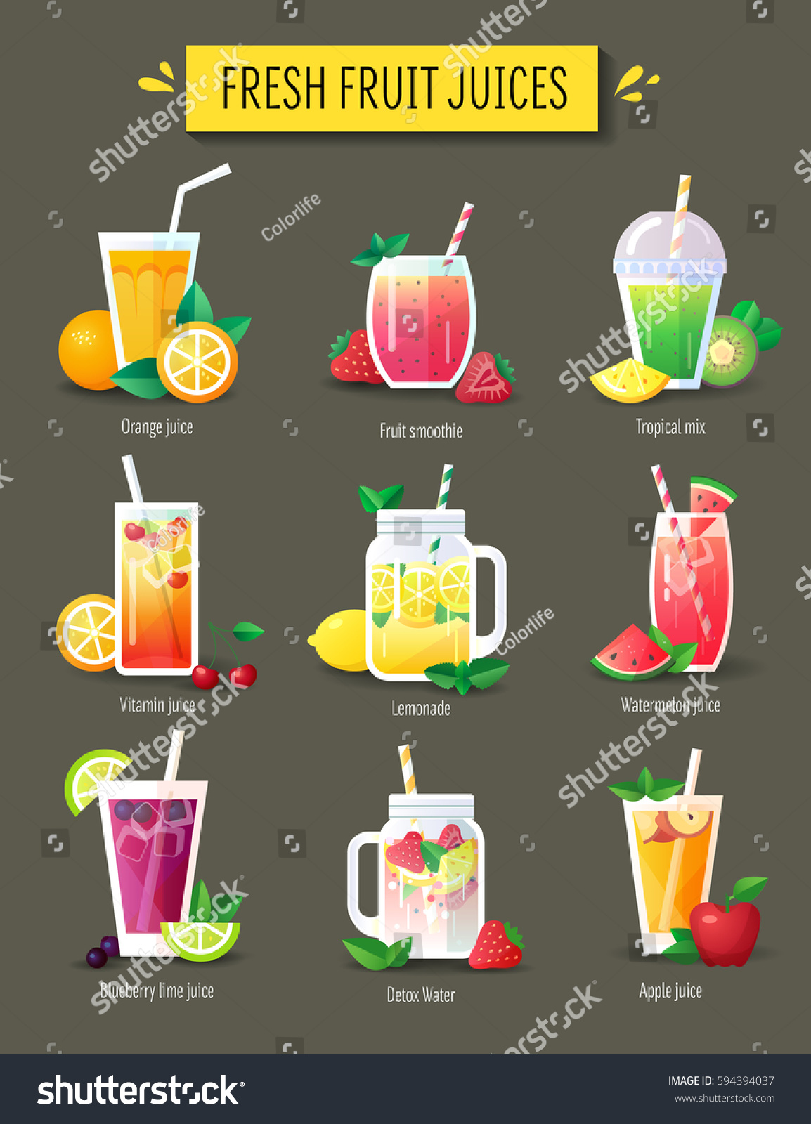 Fruit Smoothie Fresh Juice Set Menu: стоковая векторная графика (без лиценз...