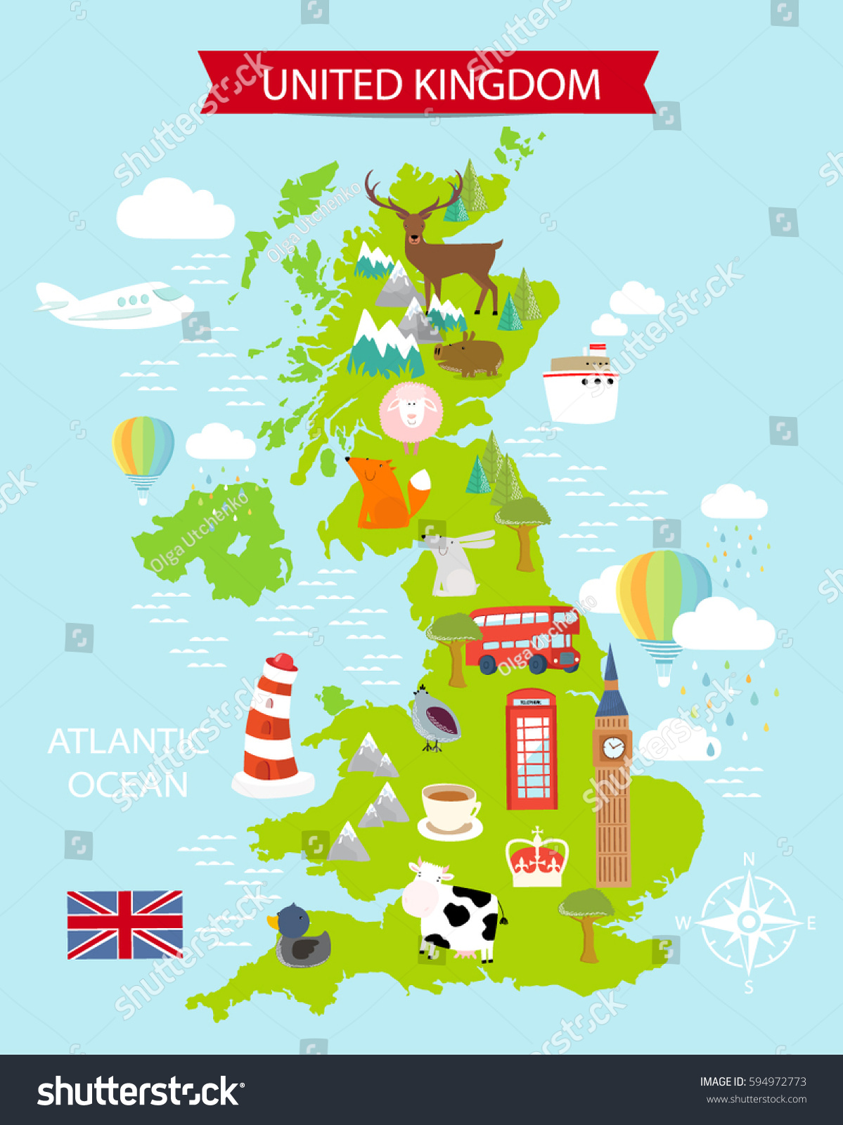 Map United Kingdom Animals Places Interest Stock Vector (Royalty Free ...