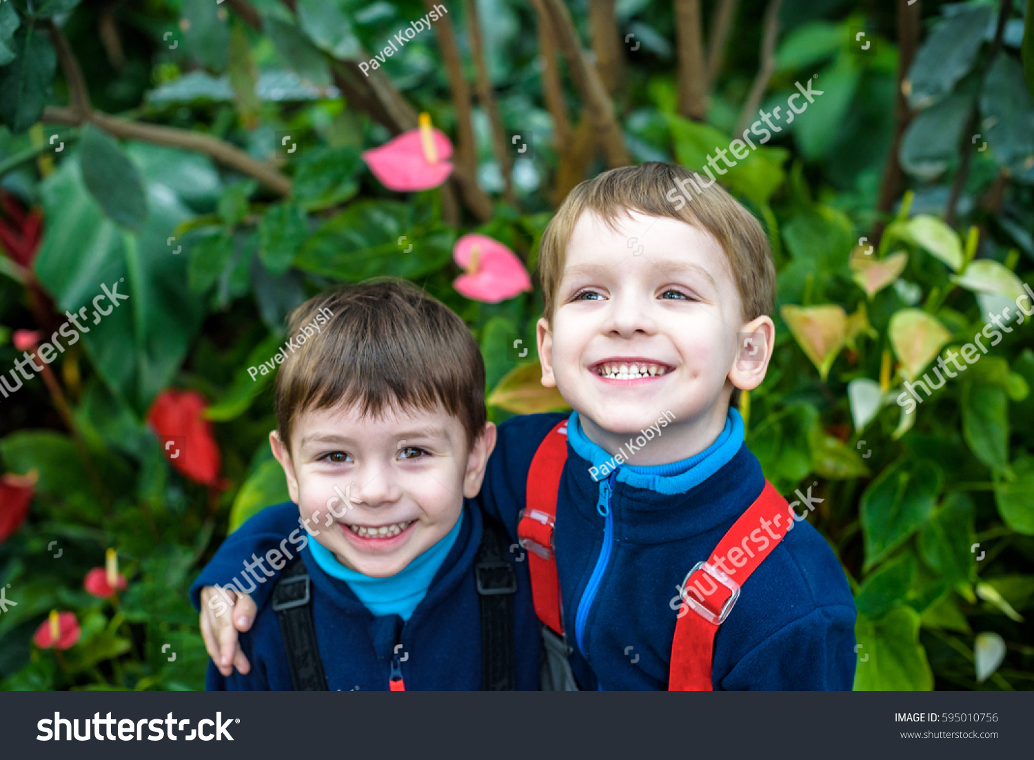 Portrait Two Boys Siblings Brothers Best Stock Photo 595010756 ...