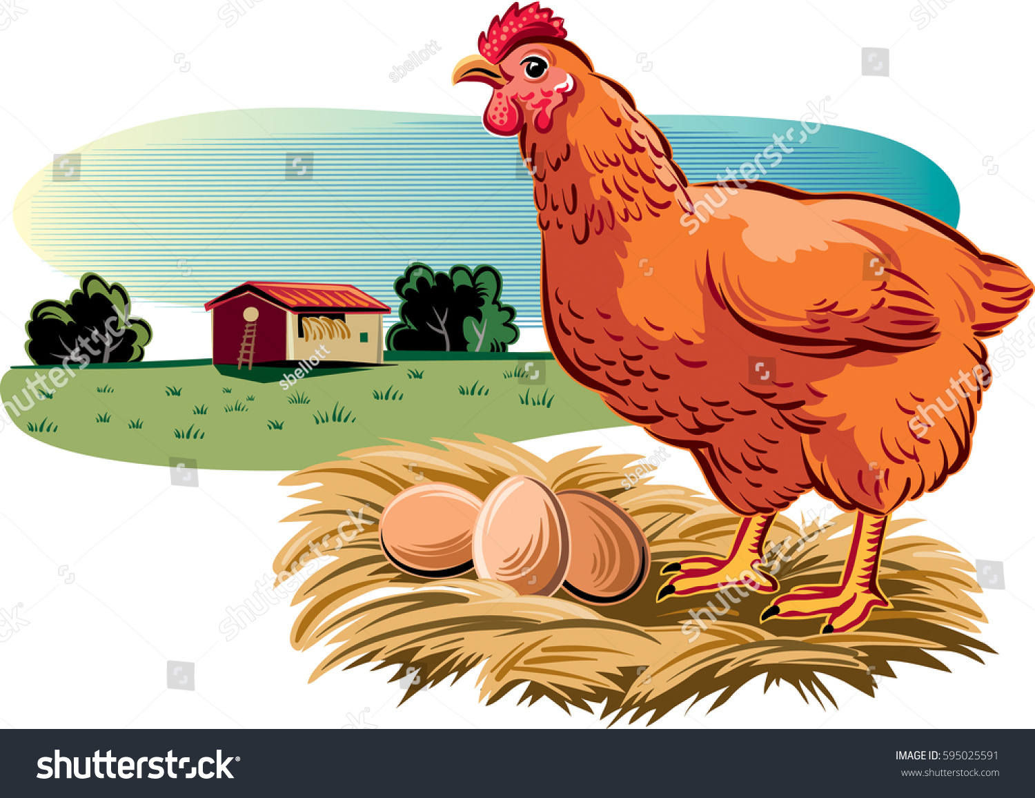 Курица с яйцами вектор