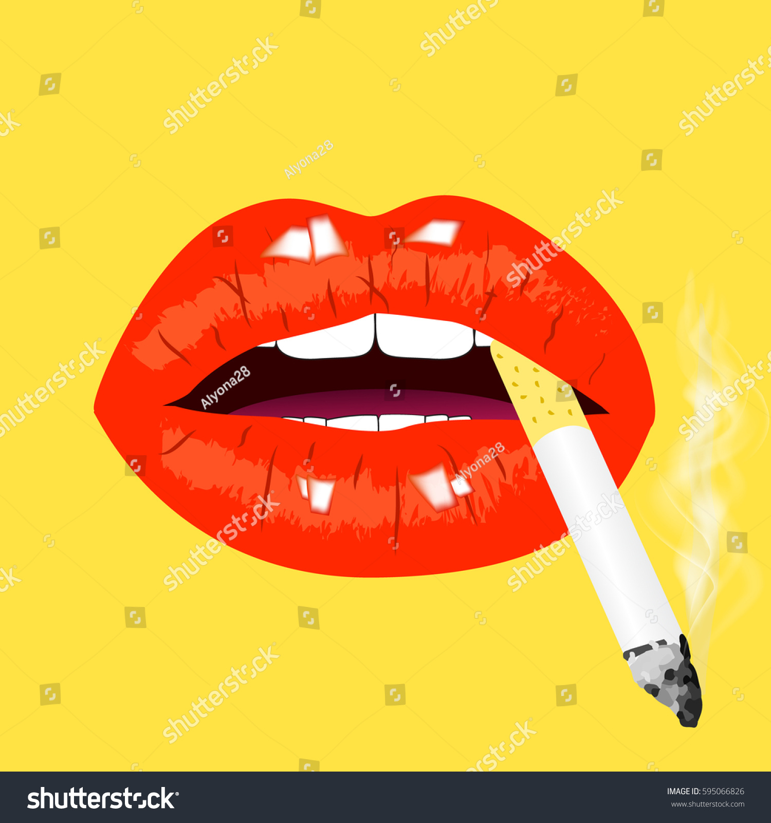 Red Lips Cigarette On Yellow Background Stock Vector (Royalty Free ...