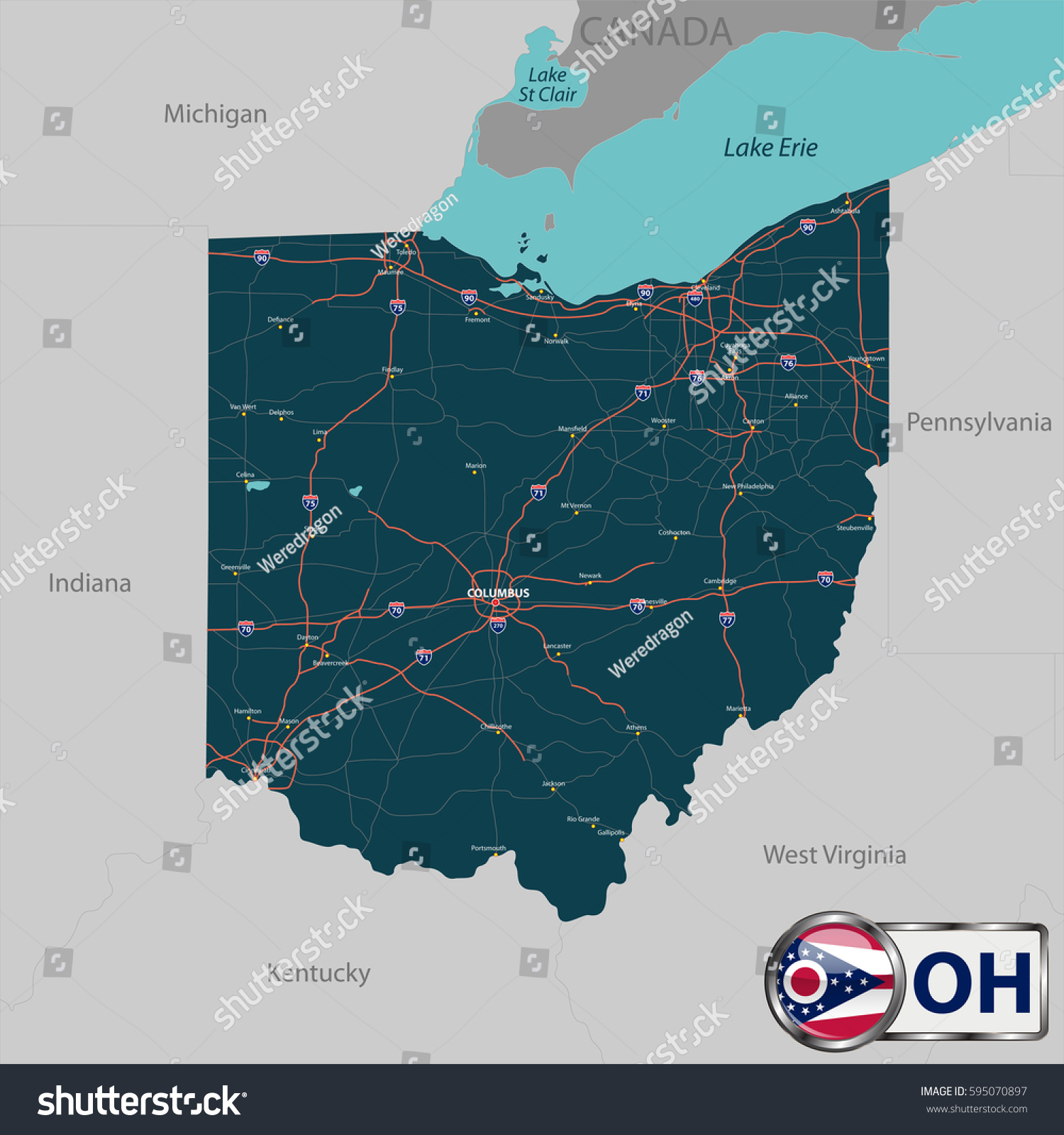 Vector Set Ohio State Roads Map Stock Vector (Royalty Free) 595070897 ...